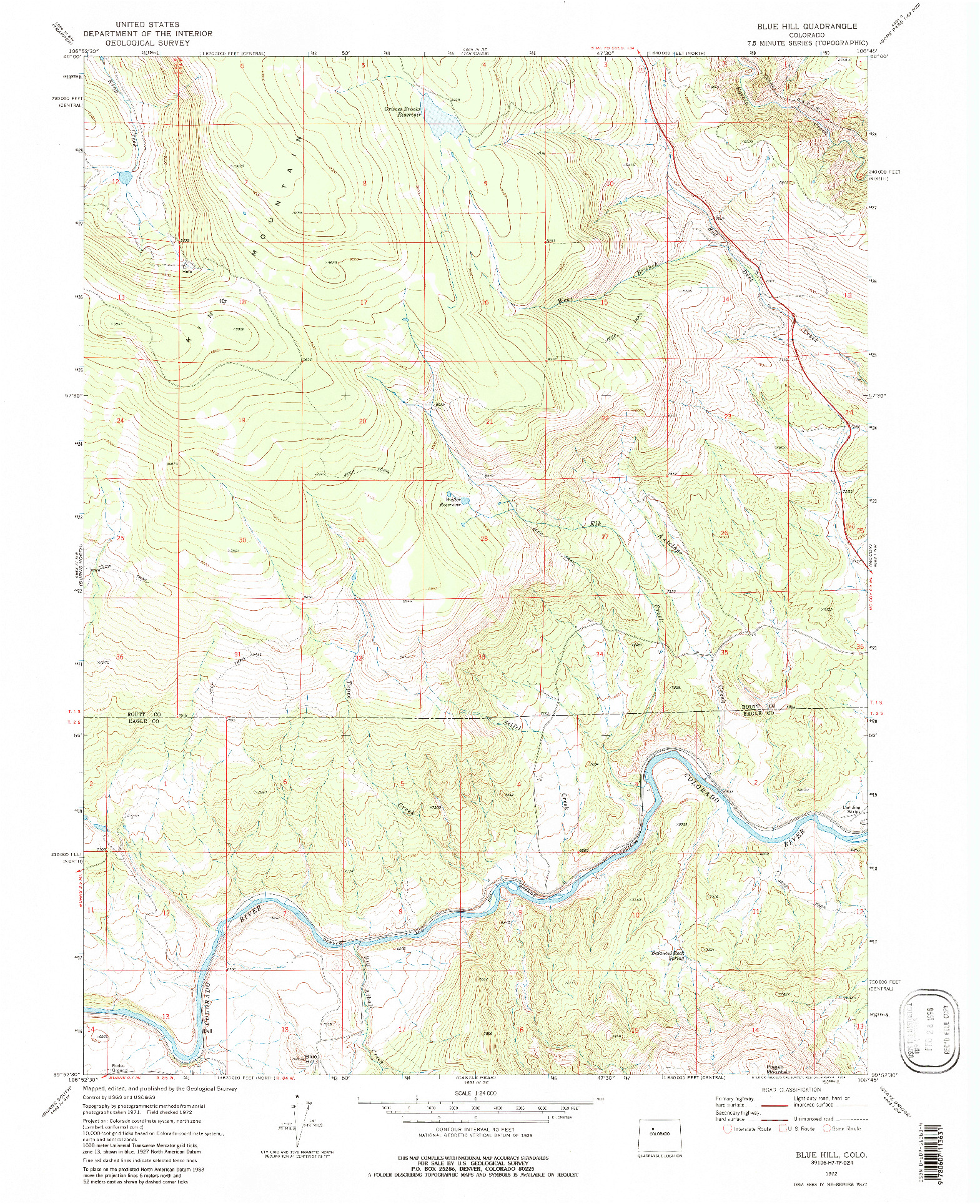 USGS 1:24000-SCALE QUADRANGLE FOR BLUE HILL, CO 1972