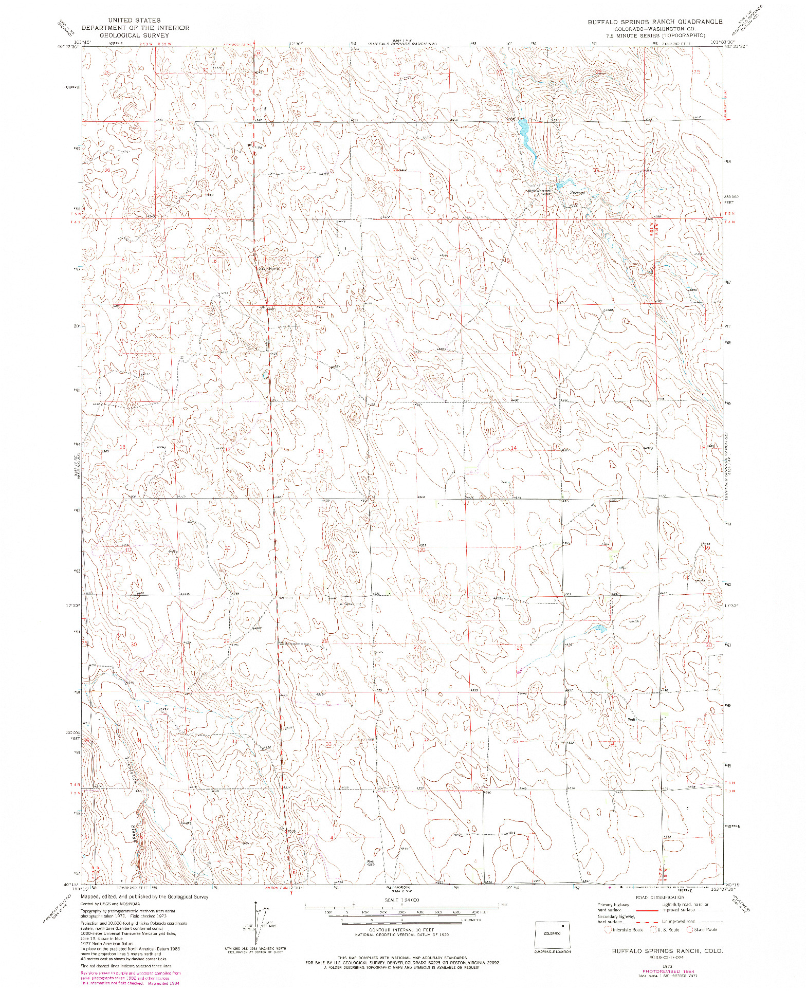 USGS 1:24000-SCALE QUADRANGLE FOR BUFFALO SPRINGS RANCH, CO 1973