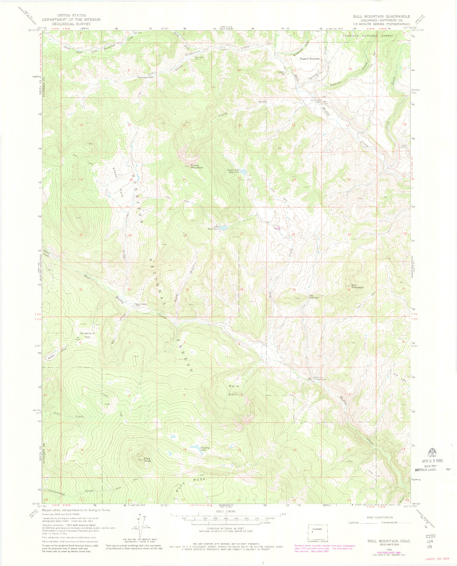 USGS 1:24000-SCALE QUADRANGLE FOR BULL MOUNTAIN, CO 1963