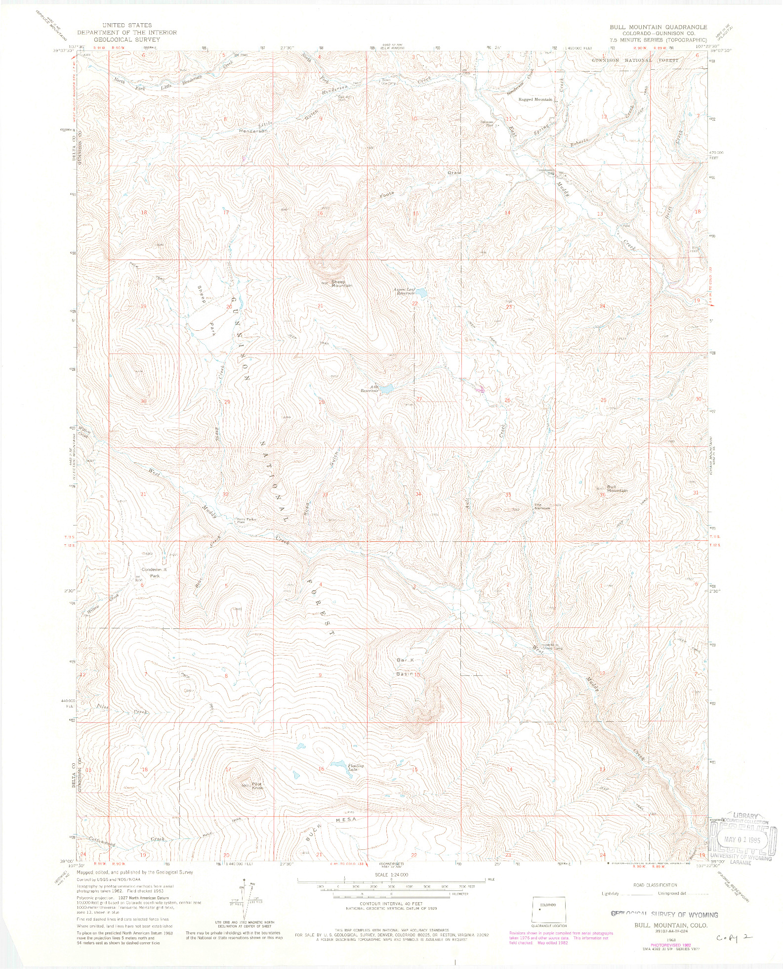 USGS 1:24000-SCALE QUADRANGLE FOR BULL MOUNTAIN, CO 1963