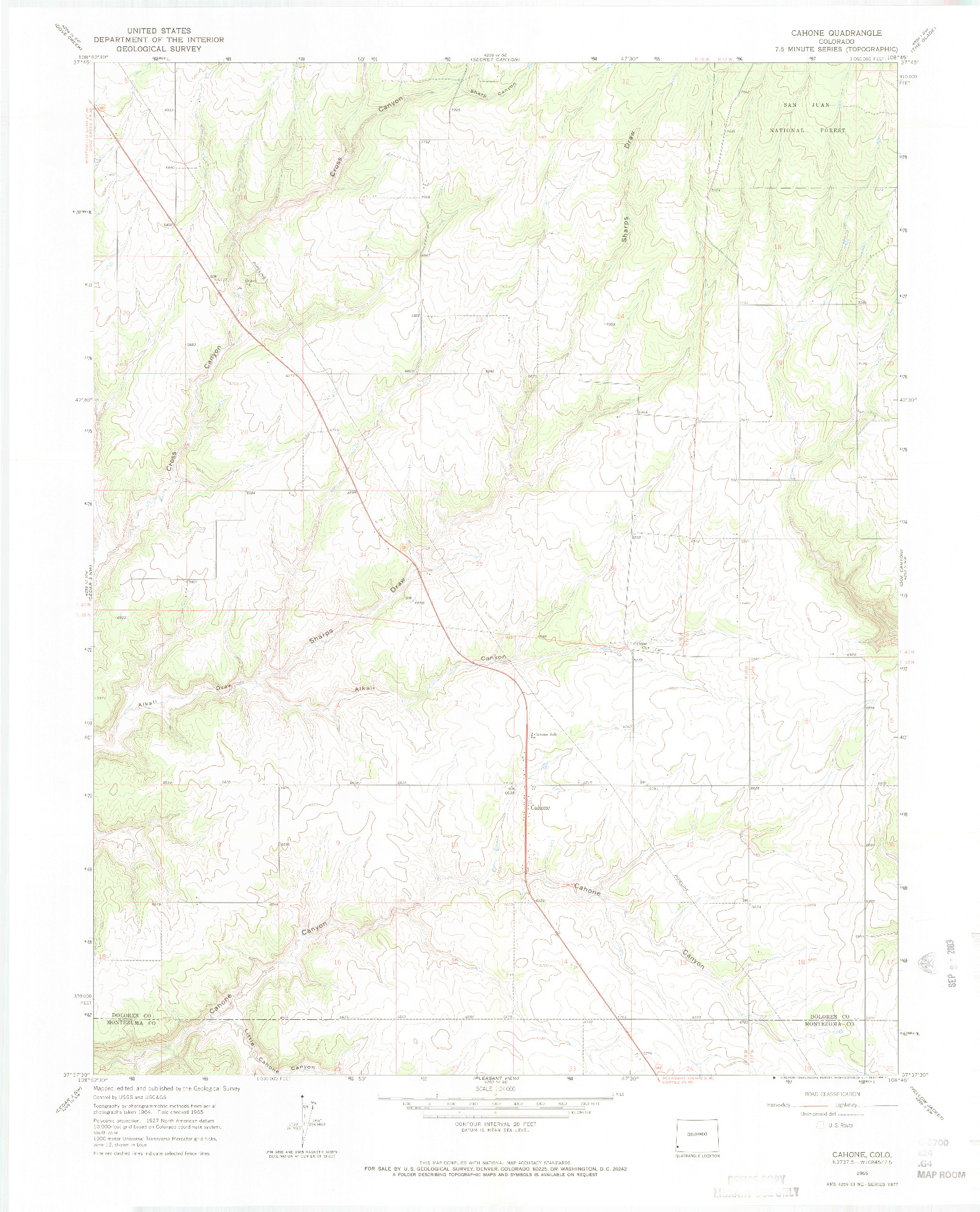 USGS 1:24000-SCALE QUADRANGLE FOR CAHONE, CO 1965