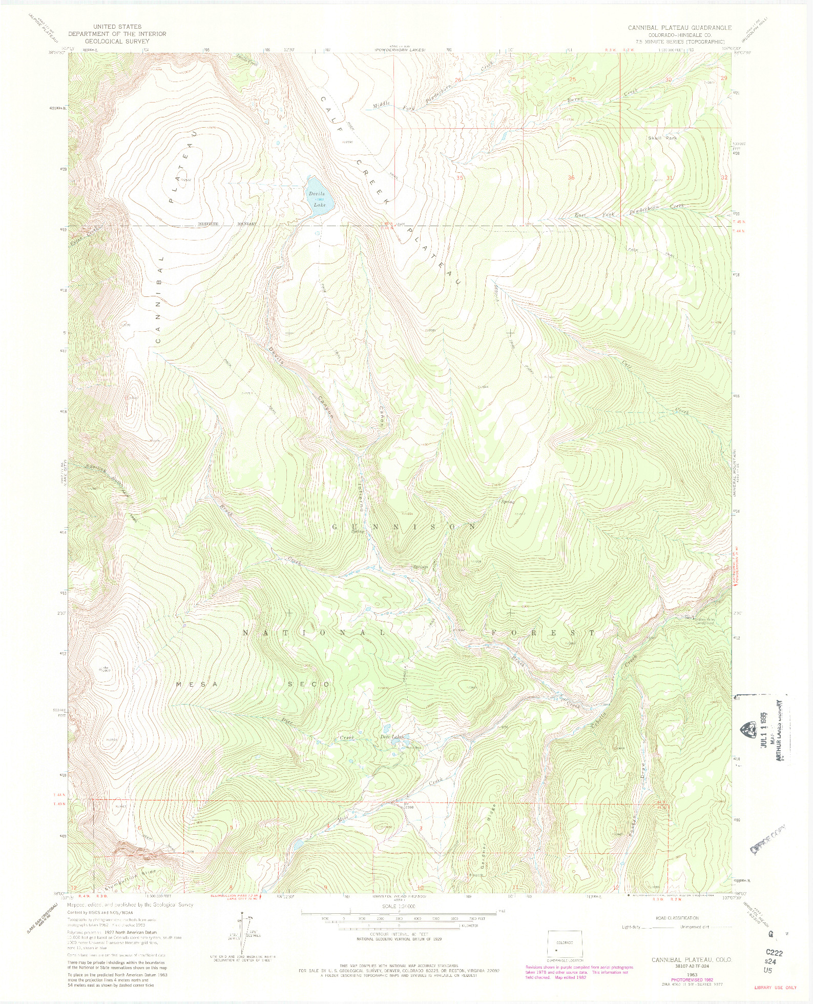 USGS 1:24000-SCALE QUADRANGLE FOR CANNIBAL PLATEAU, CO 1963