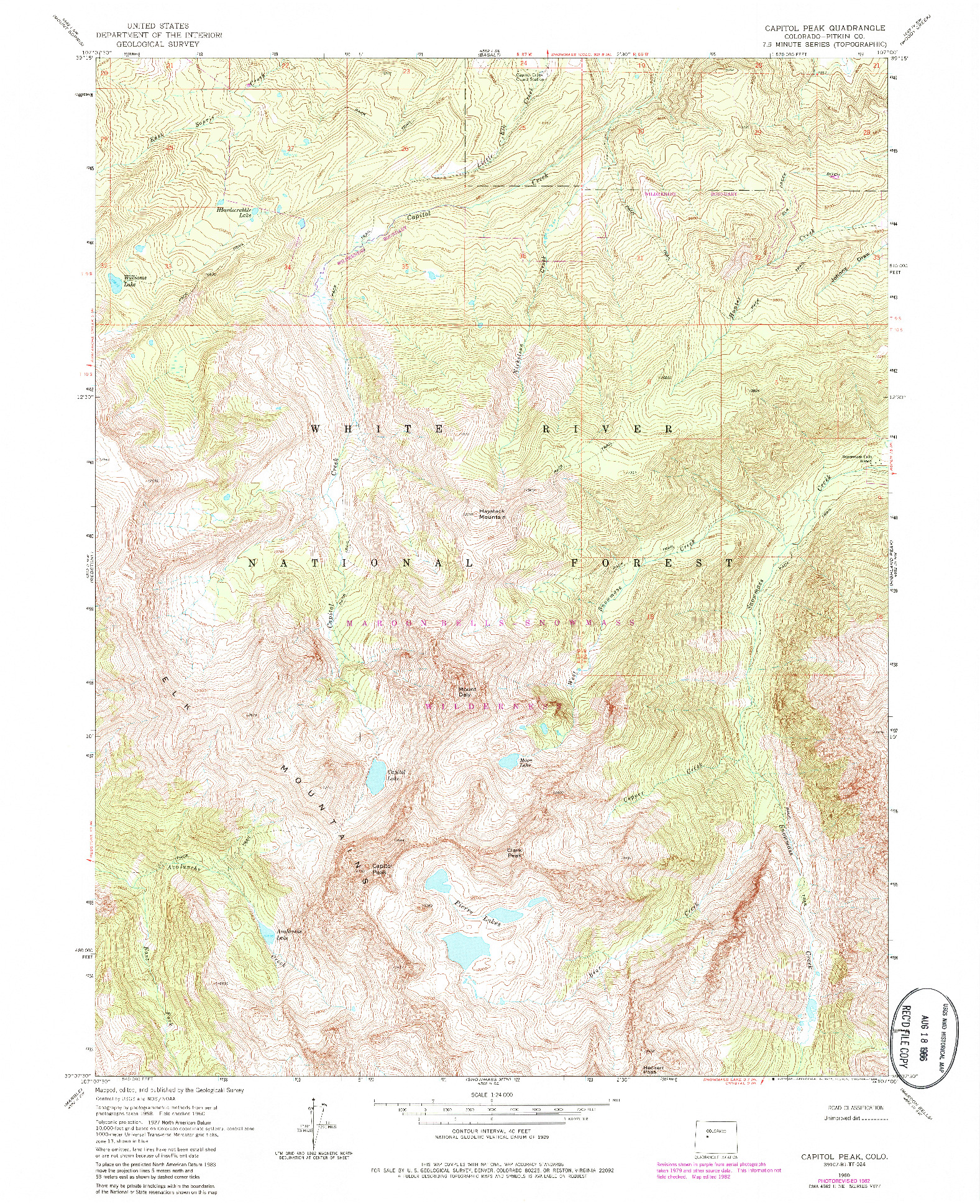 USGS 1:24000-SCALE QUADRANGLE FOR CAPITOL PEAK, CO 1960