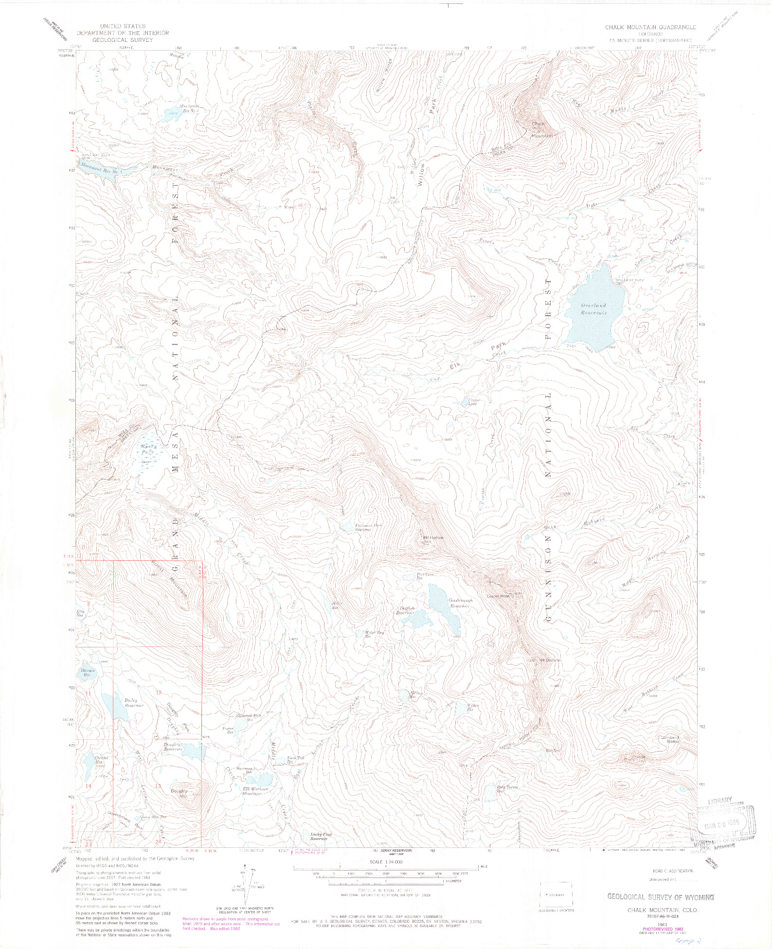 USGS 1:24000-SCALE QUADRANGLE FOR CHALK MOUNTAIN, CO 1961