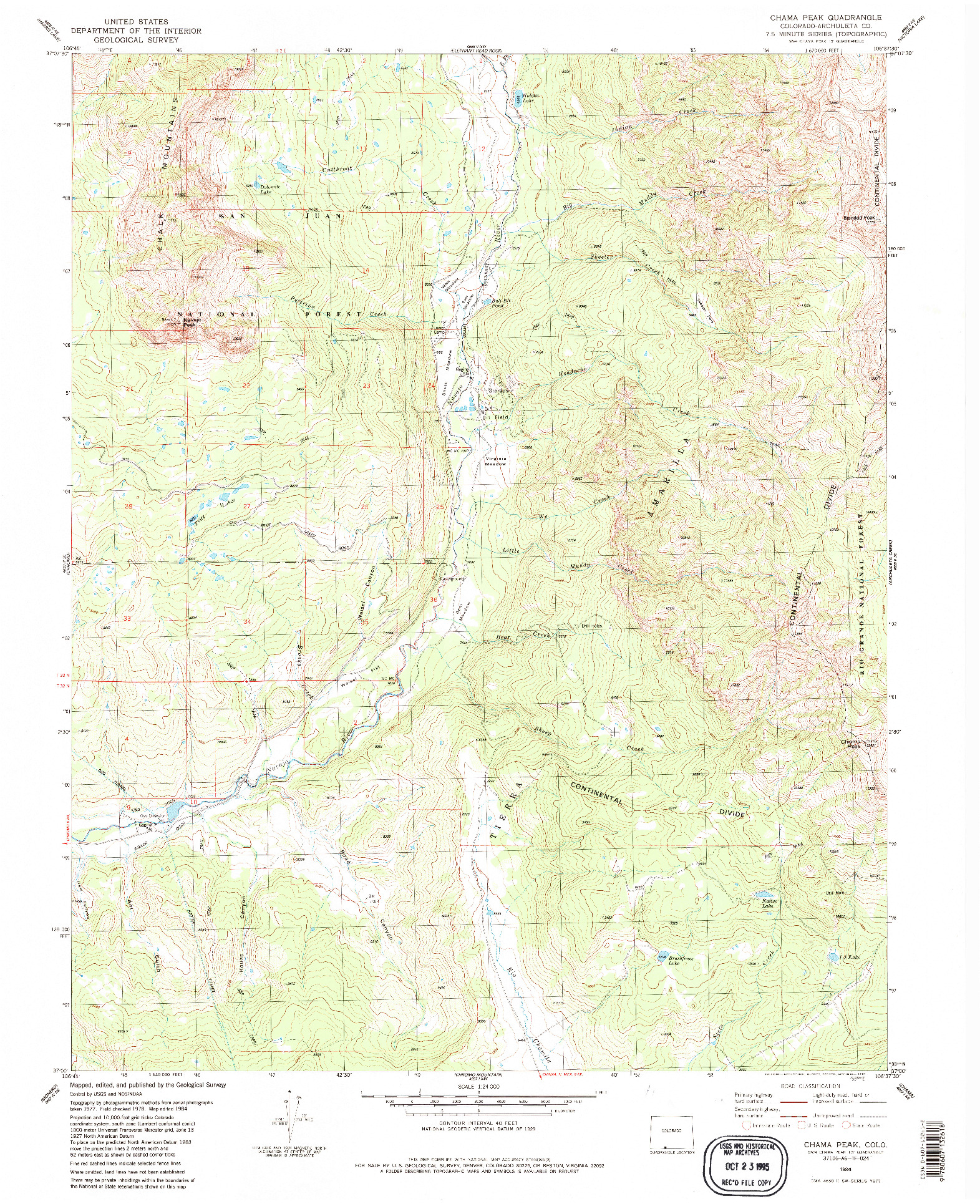 USGS 1:24000-SCALE QUADRANGLE FOR CHAMA PEAK, CO 1984