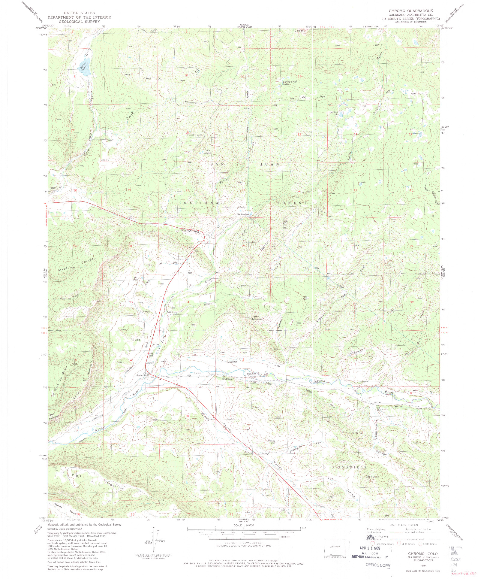 USGS 1:24000-SCALE QUADRANGLE FOR CHROMO, CO 1984