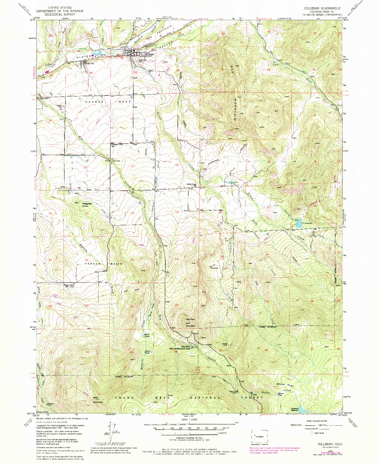 USGS 1:24000-SCALE QUADRANGLE FOR COLLBRAN, CO 1955