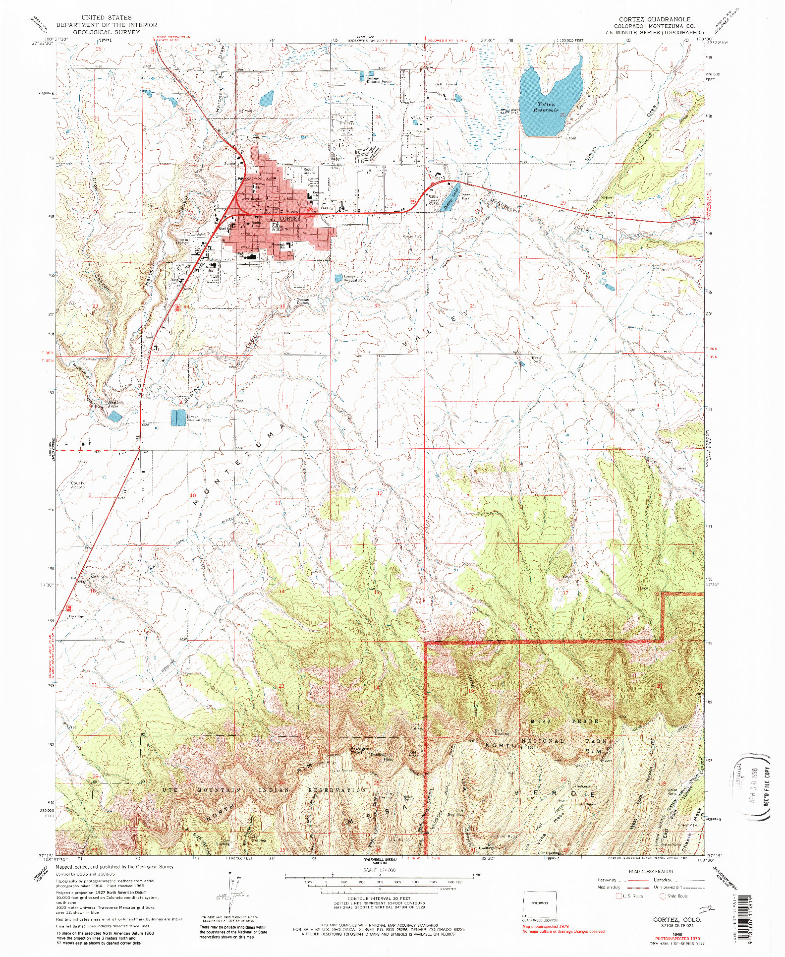USGS 1:24000-SCALE QUADRANGLE FOR CORTEZ, CO 1965