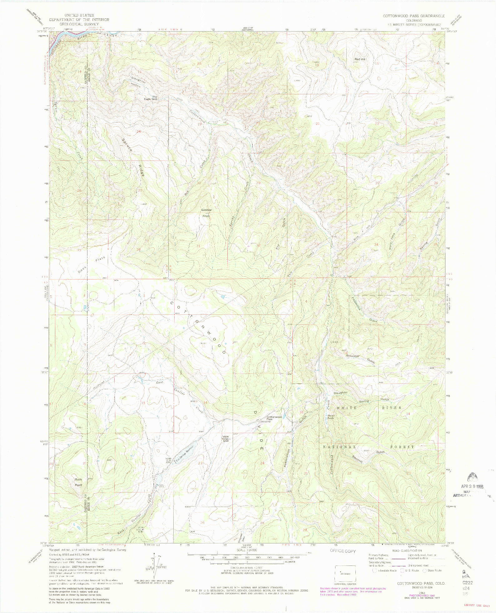 USGS 1:24000-SCALE QUADRANGLE FOR COTTONWOOD PASS, CO 1961