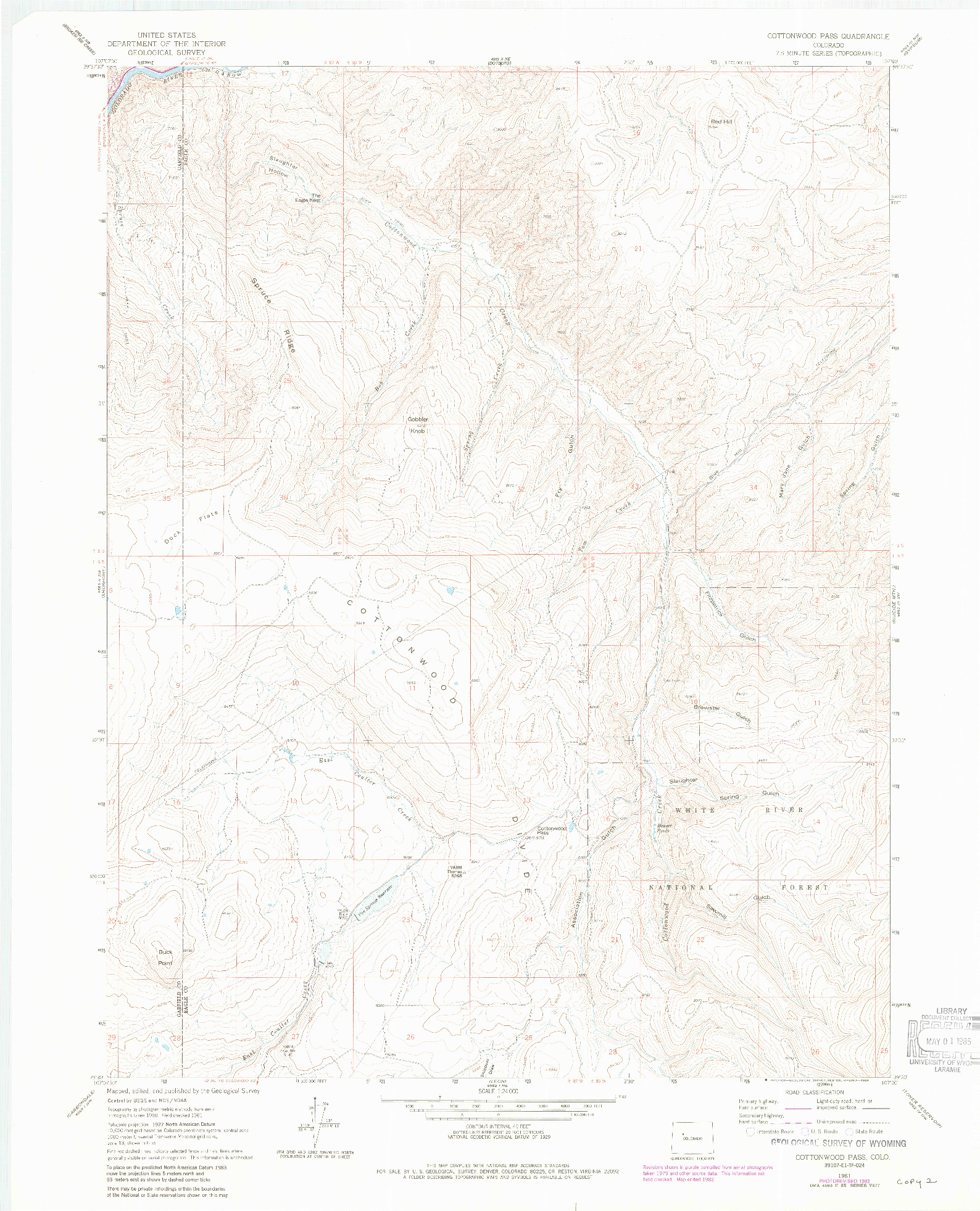 USGS 1:24000-SCALE QUADRANGLE FOR COTTONWOOD PASS, CO 1961