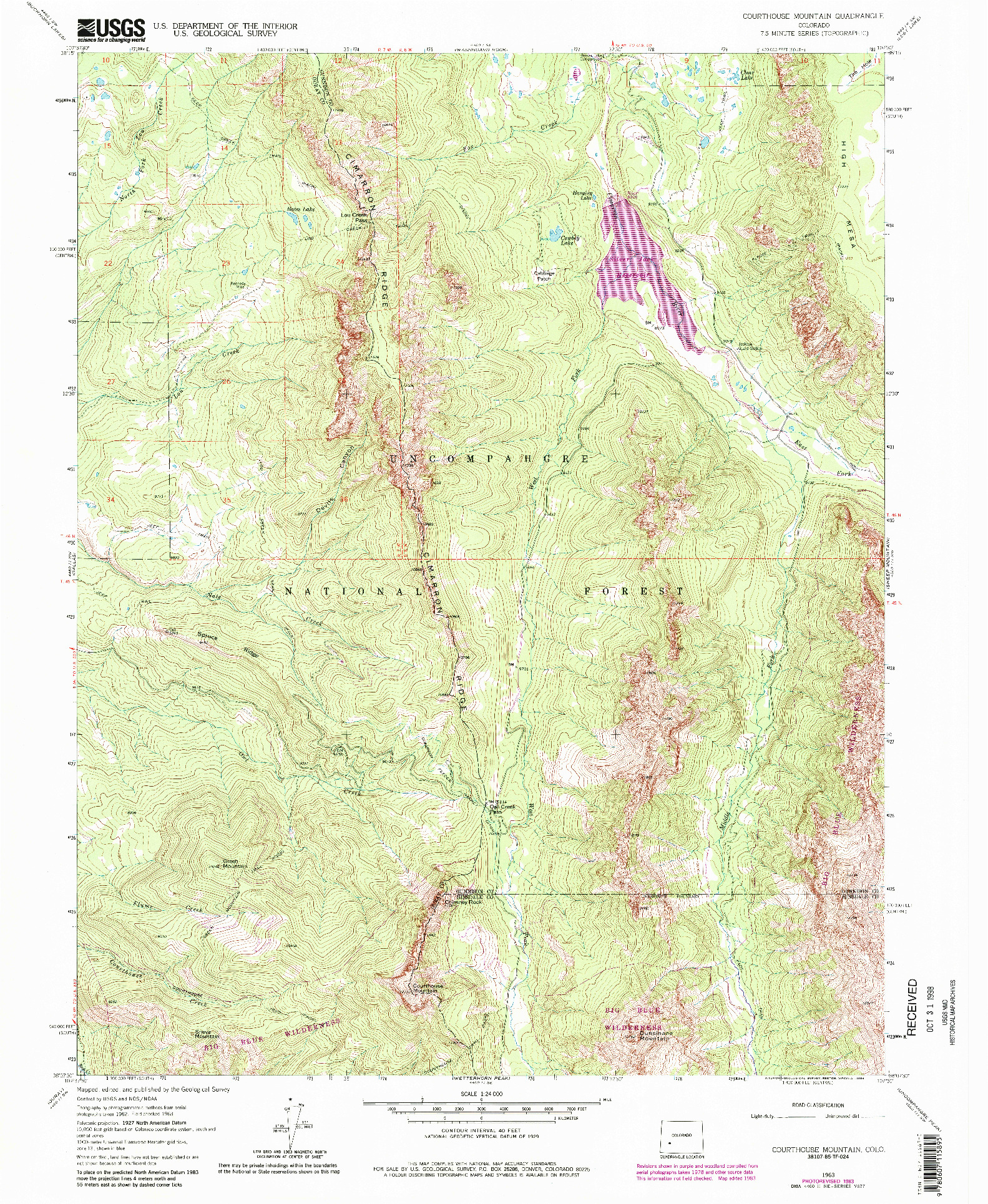 USGS 1:24000-SCALE QUADRANGLE FOR COURTHOUSE MOUNTAIN, CO 1963