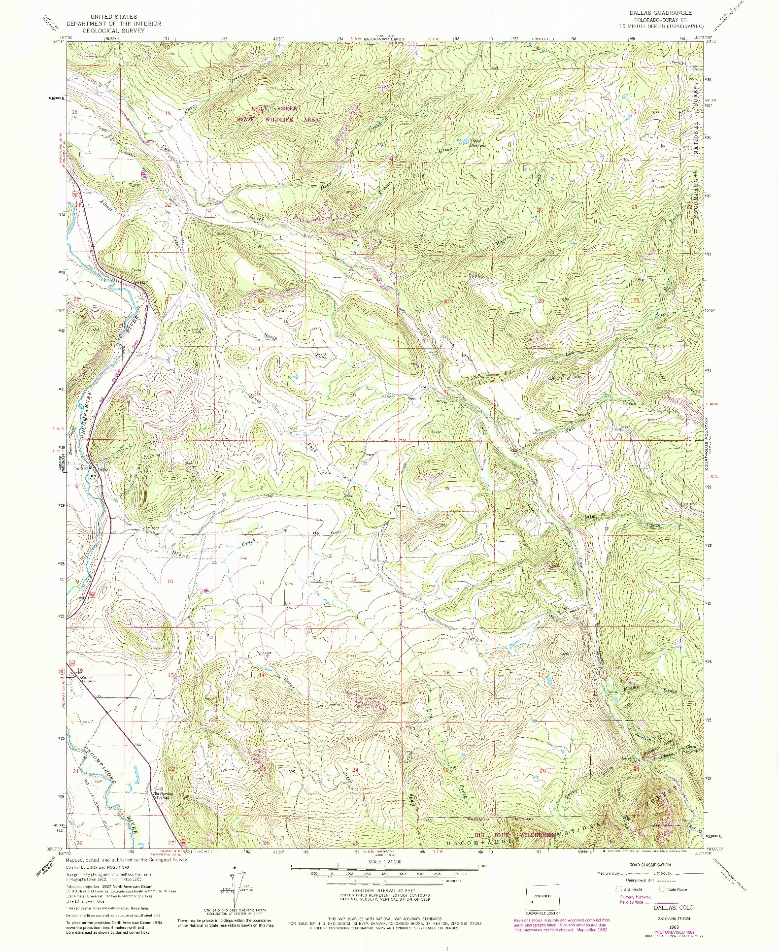 USGS 1:24000-SCALE QUADRANGLE FOR DALLAS, CO 1963