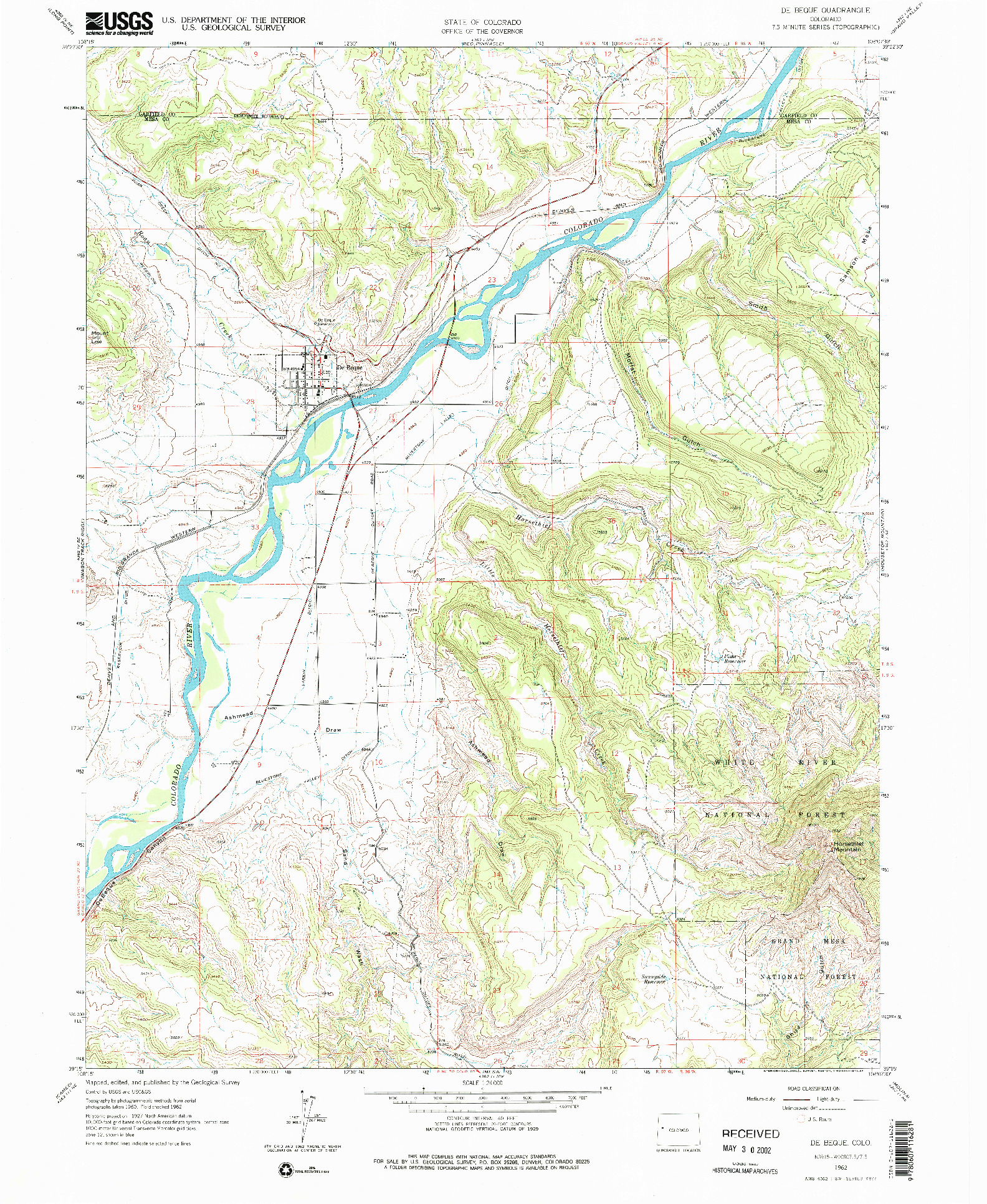 USGS 1:24000-SCALE QUADRANGLE FOR DE BEQUE, CO 1962