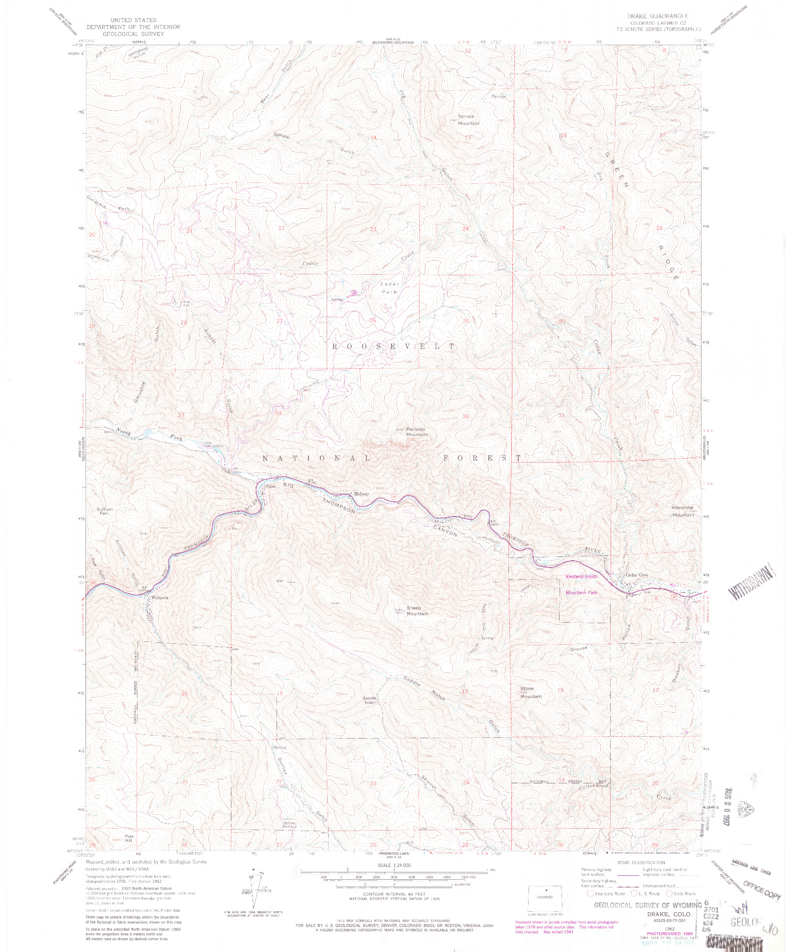 USGS 1:24000-SCALE QUADRANGLE FOR DRAKE, CO 1962