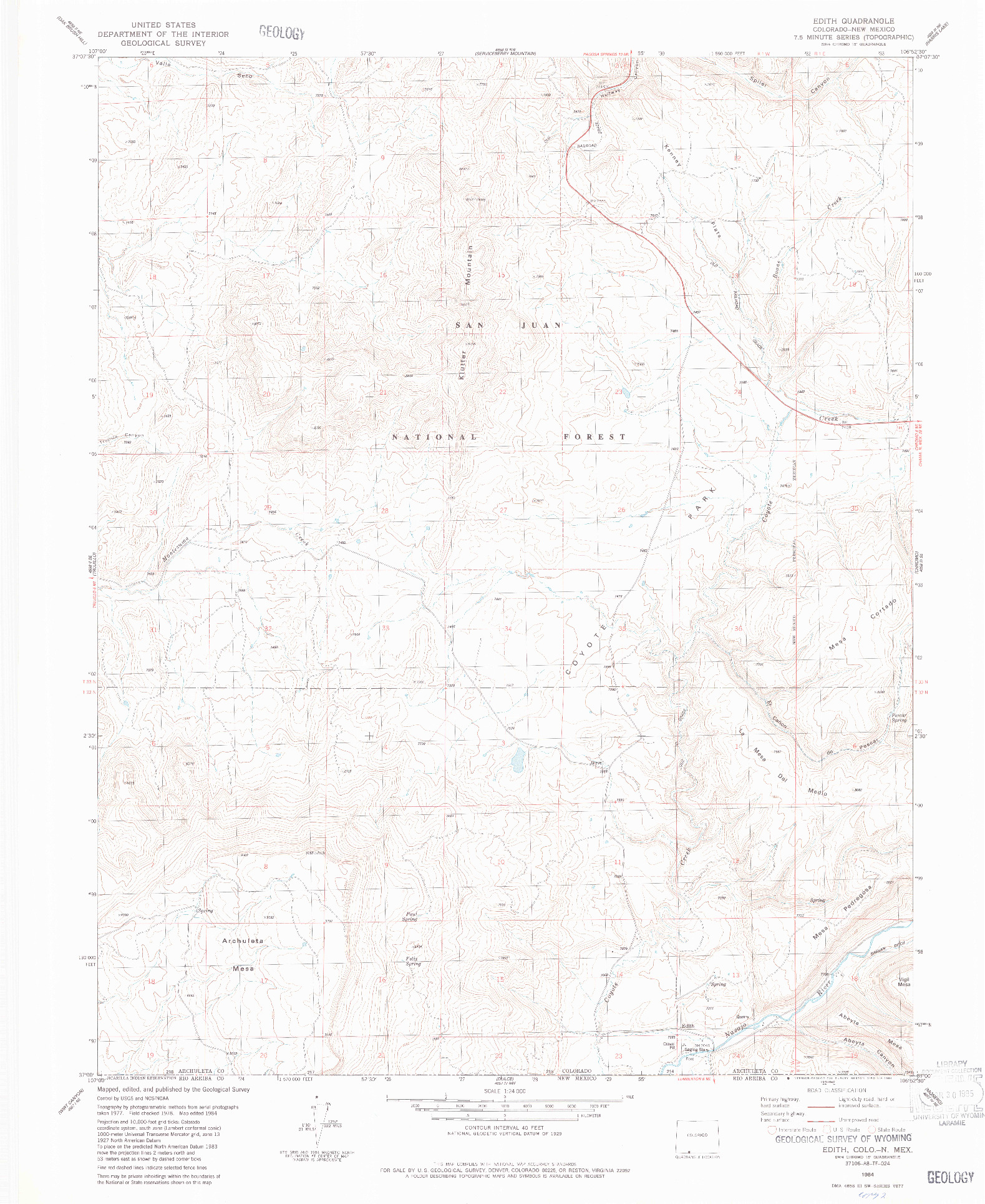 USGS 1:24000-SCALE QUADRANGLE FOR EDITH, CO 1984