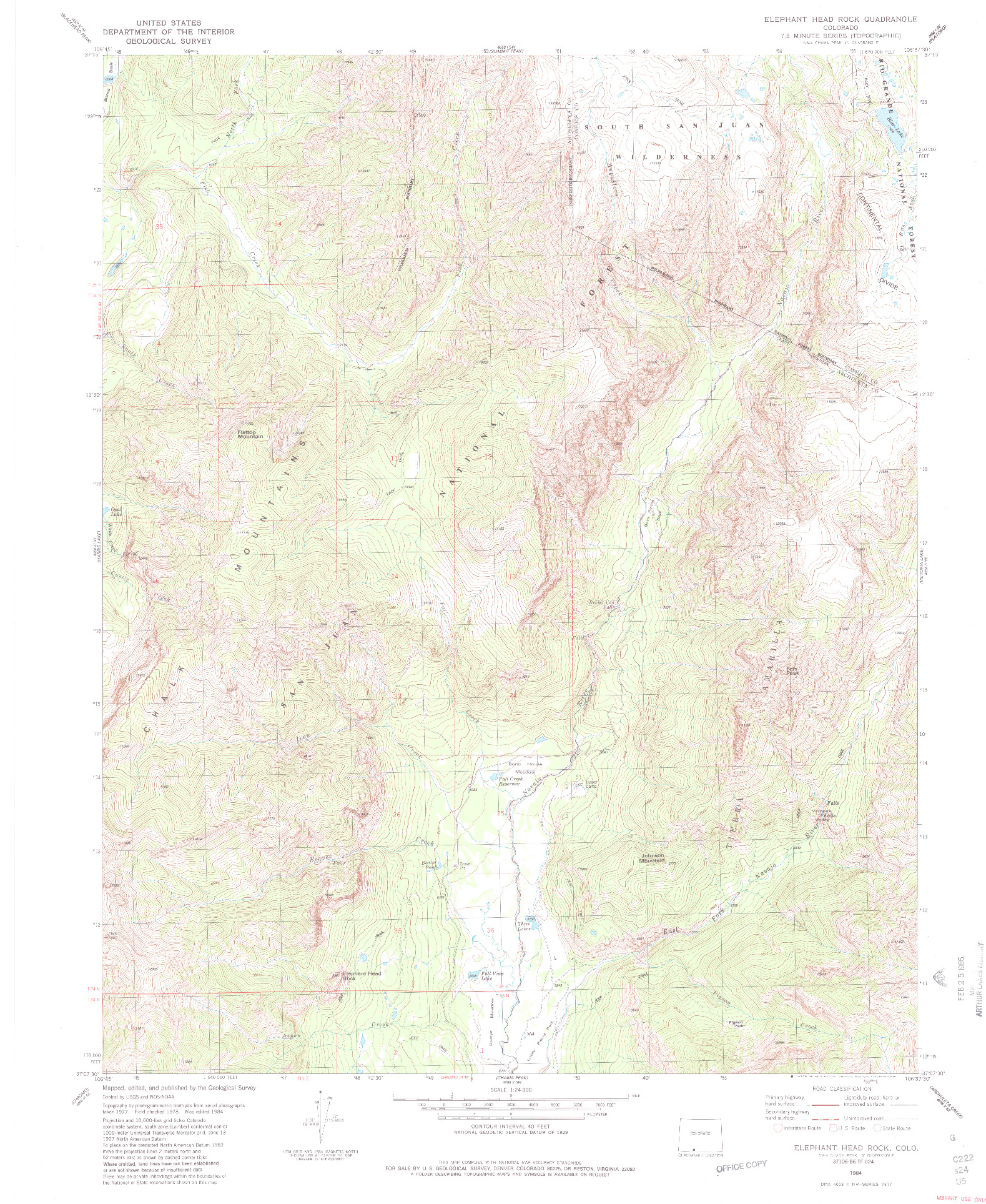 USGS 1:24000-SCALE QUADRANGLE FOR ELEPHANT HEAD ROCK, CO 1984