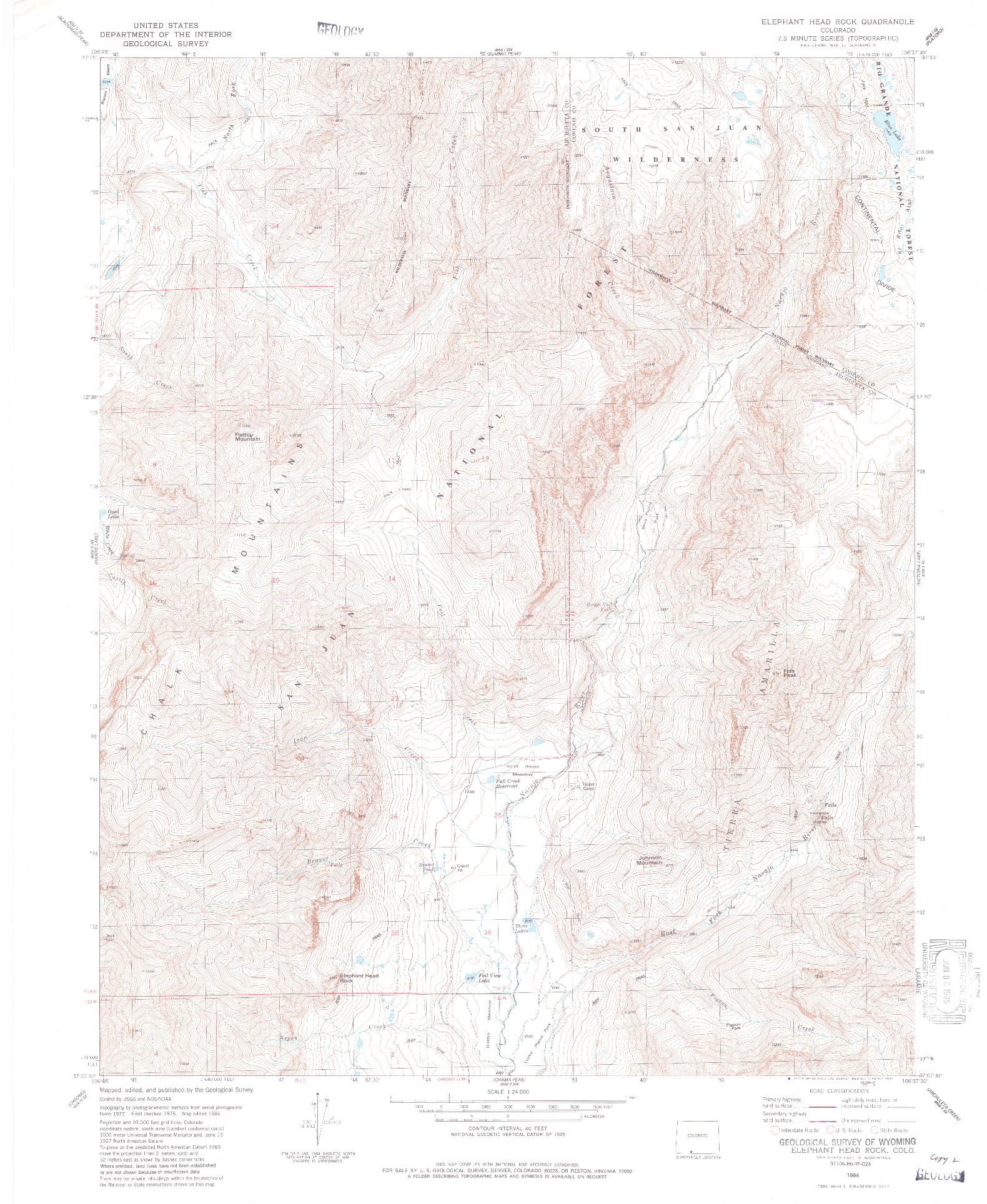 USGS 1:24000-SCALE QUADRANGLE FOR ELEPHANT HEAD ROCK, CO 1984