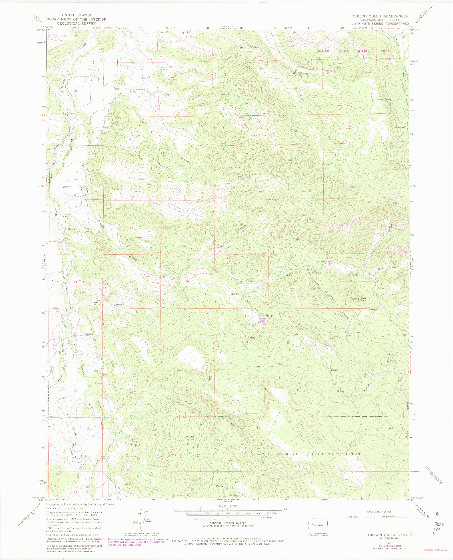 USGS 1:24000-SCALE QUADRANGLE FOR GIBSON GULCH, CO 1963