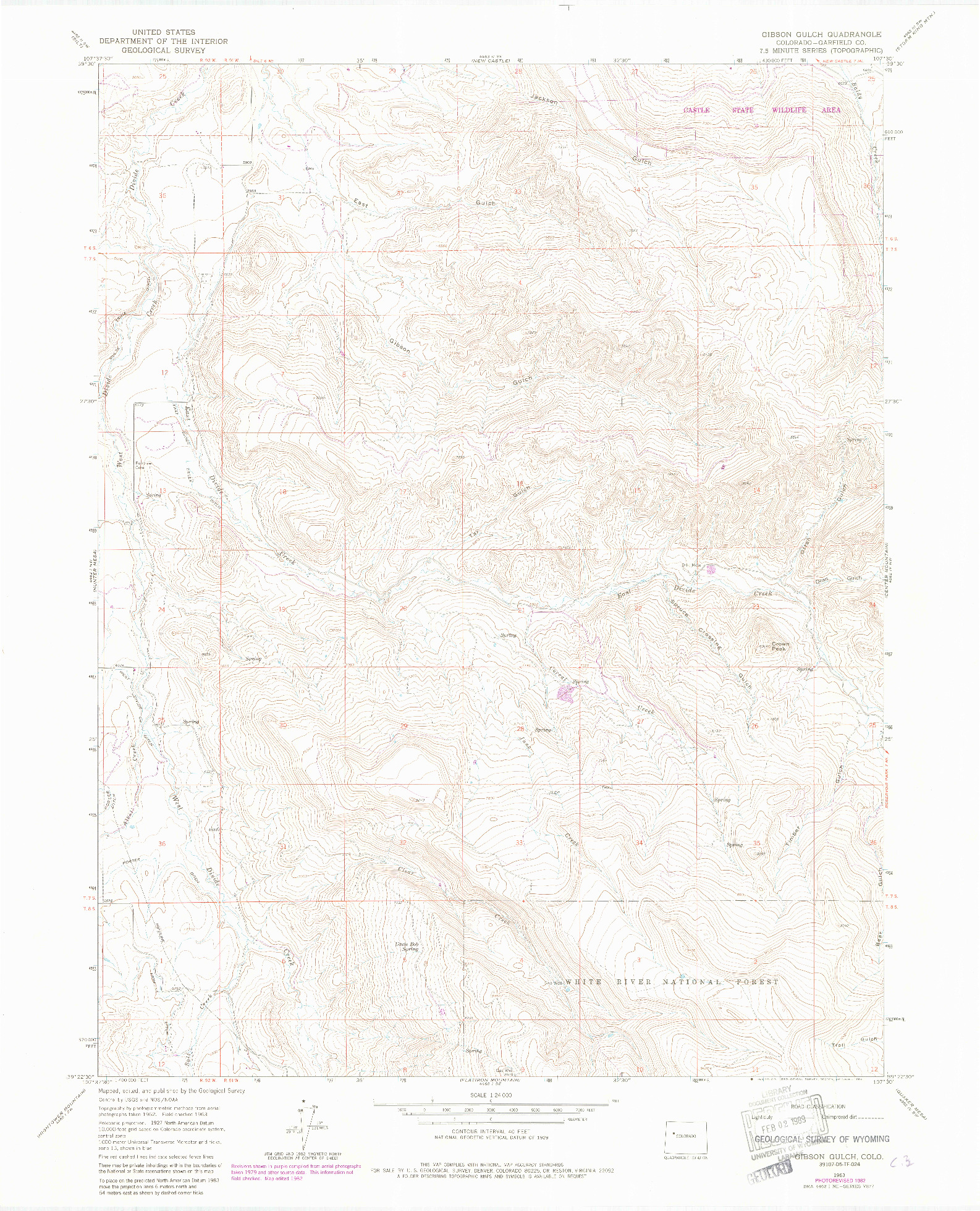 USGS 1:24000-SCALE QUADRANGLE FOR GIBSON GULCH, CO 1963