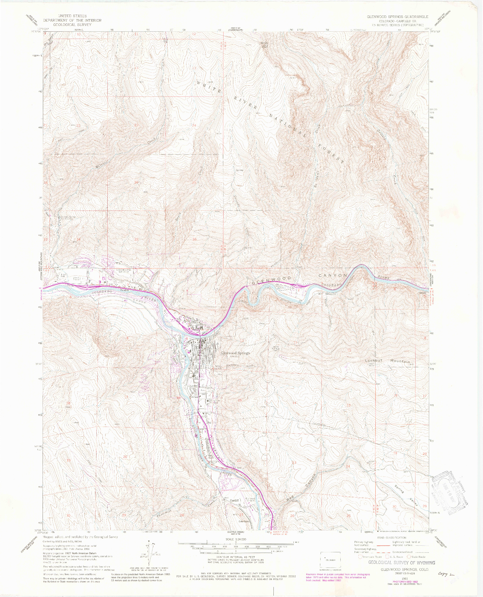 USGS 1:24000-SCALE QUADRANGLE FOR GLENWOOD SPRINGS, CO 1961