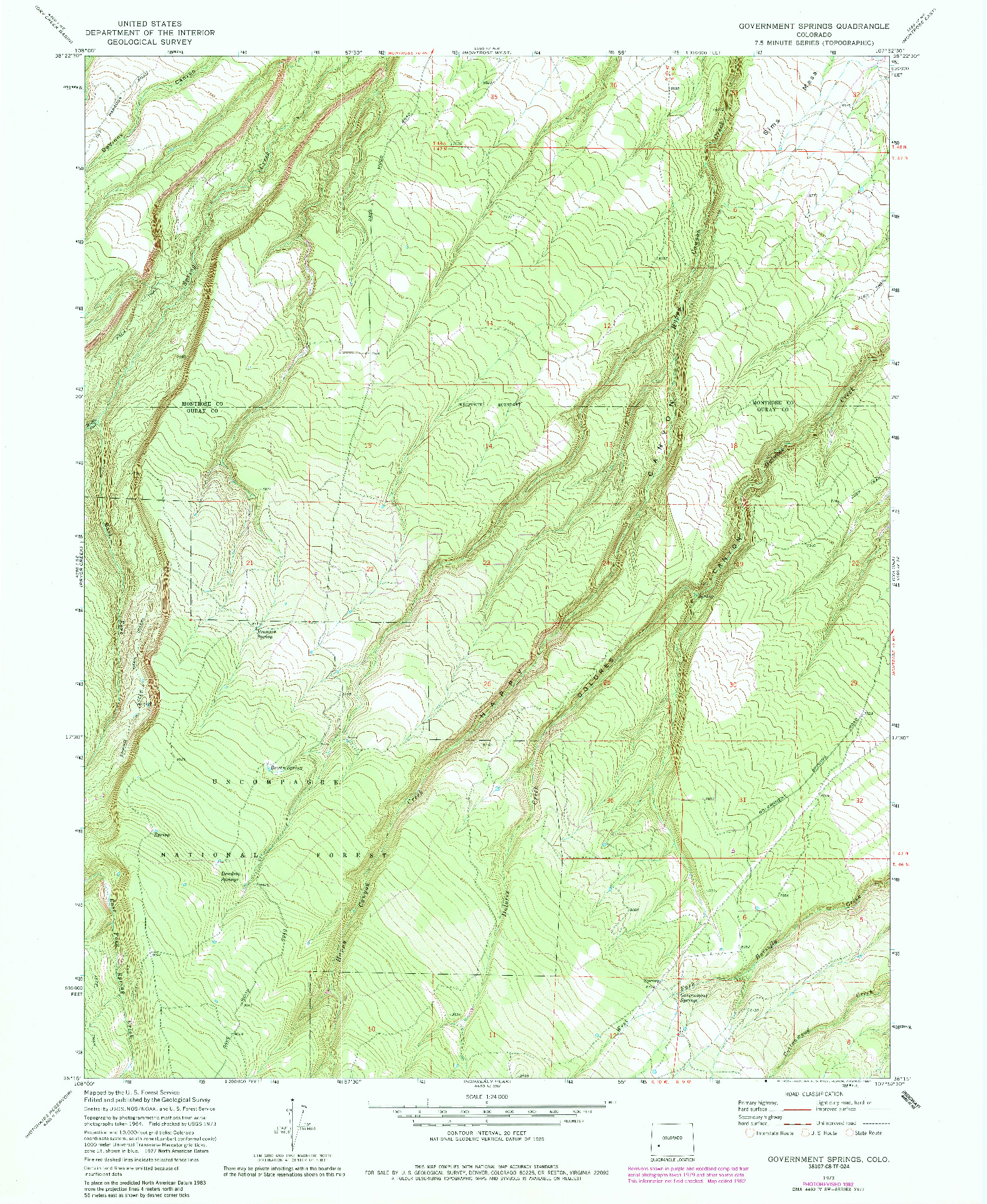 USGS 1:24000-SCALE QUADRANGLE FOR GOVERNMENT SPRINGS, CO 1973