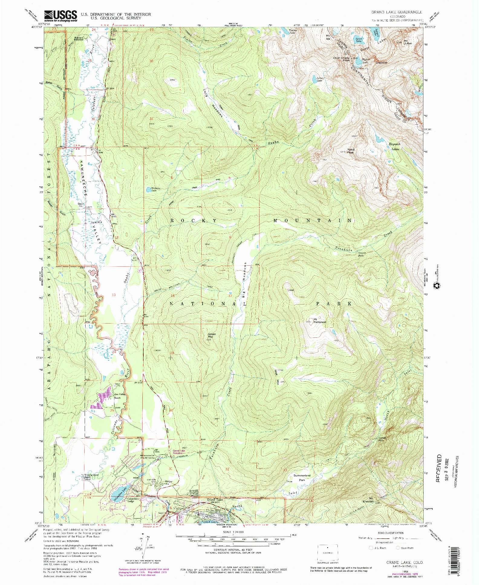 USGS 1:24000-SCALE QUADRANGLE FOR GRAND LAKE, CO 1958