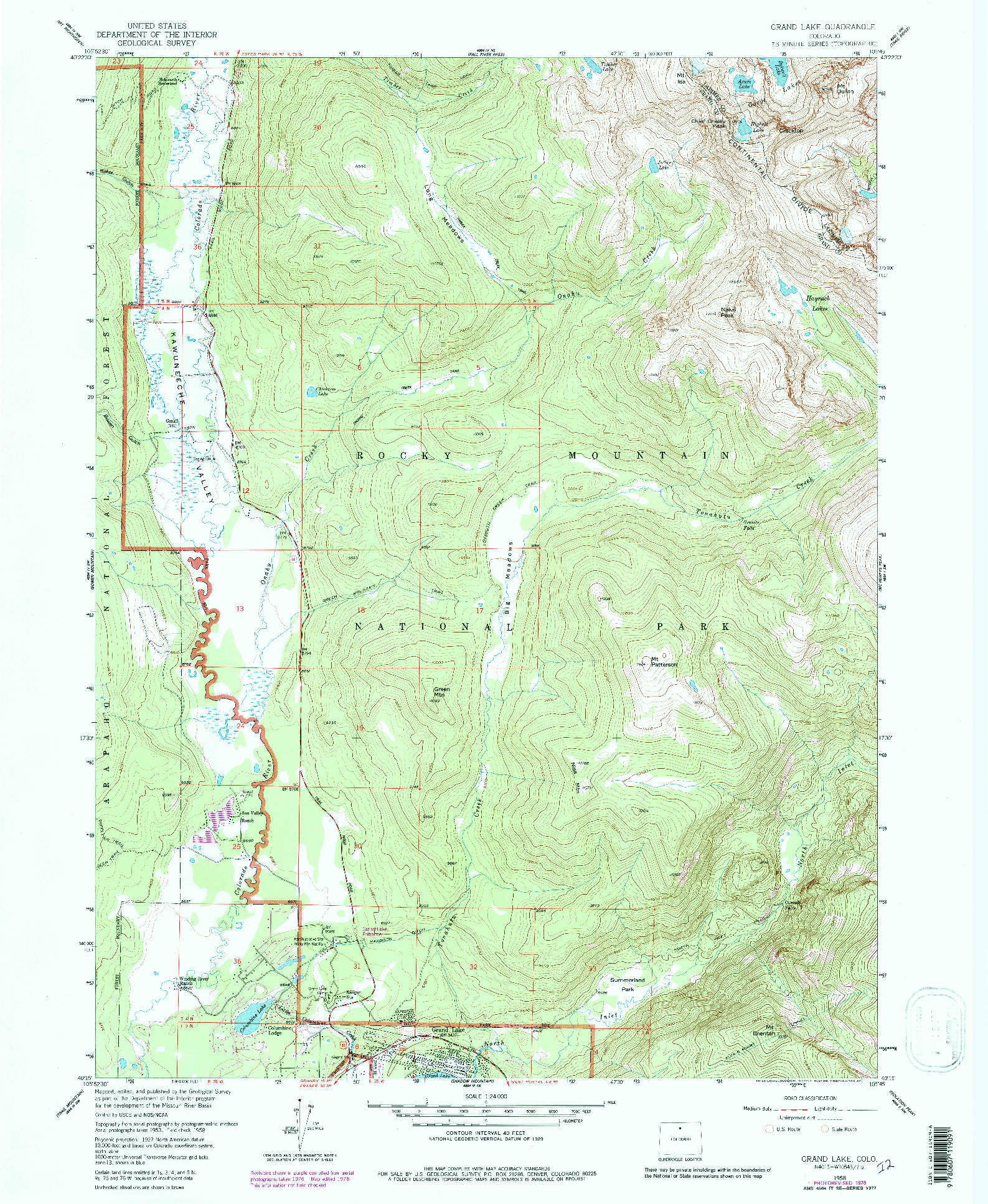 USGS 1:24000-SCALE QUADRANGLE FOR GRAND LAKE, CO 1958