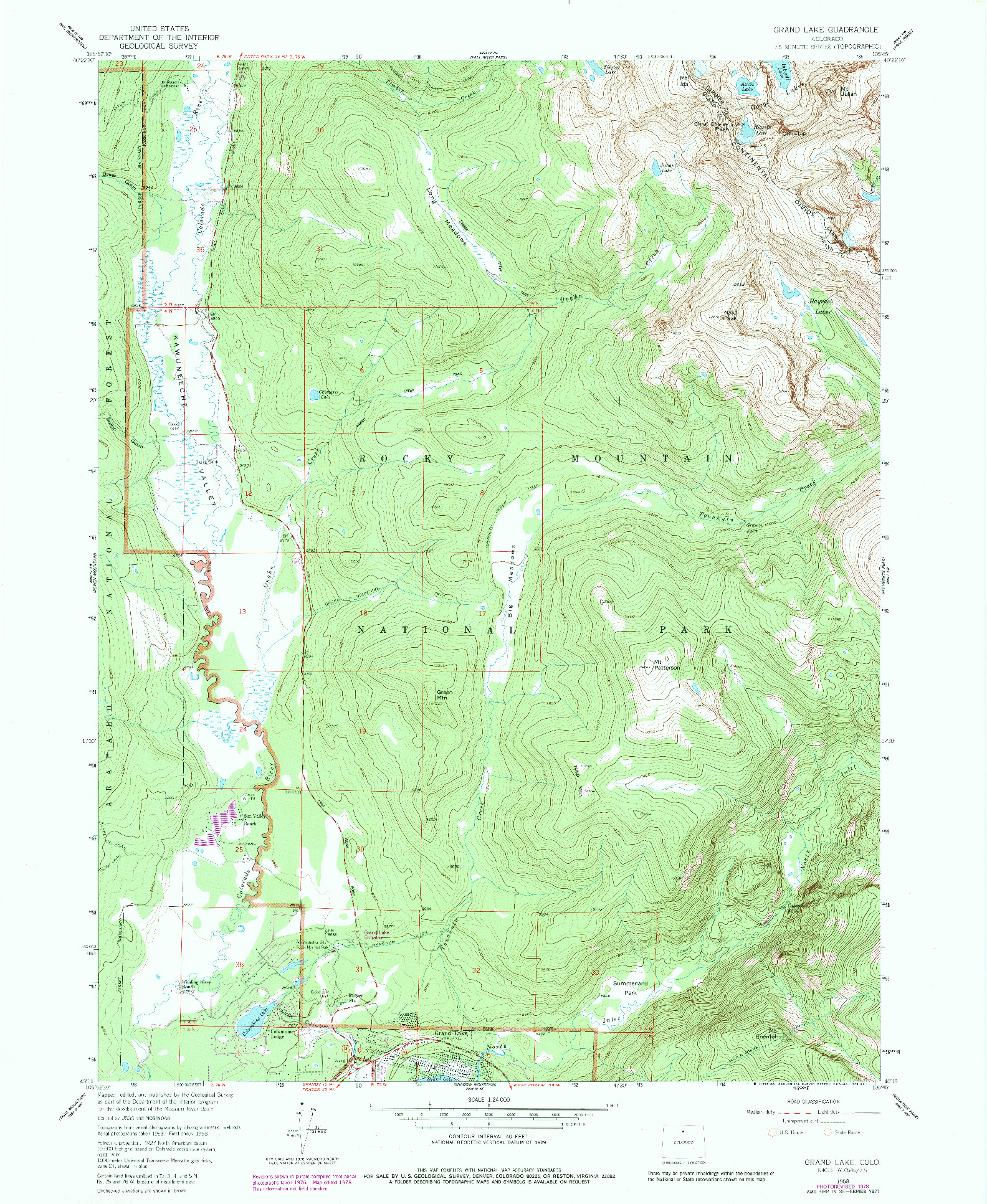 USGS 1:24000-SCALE QUADRANGLE FOR GRAND LAKE, CO 1958