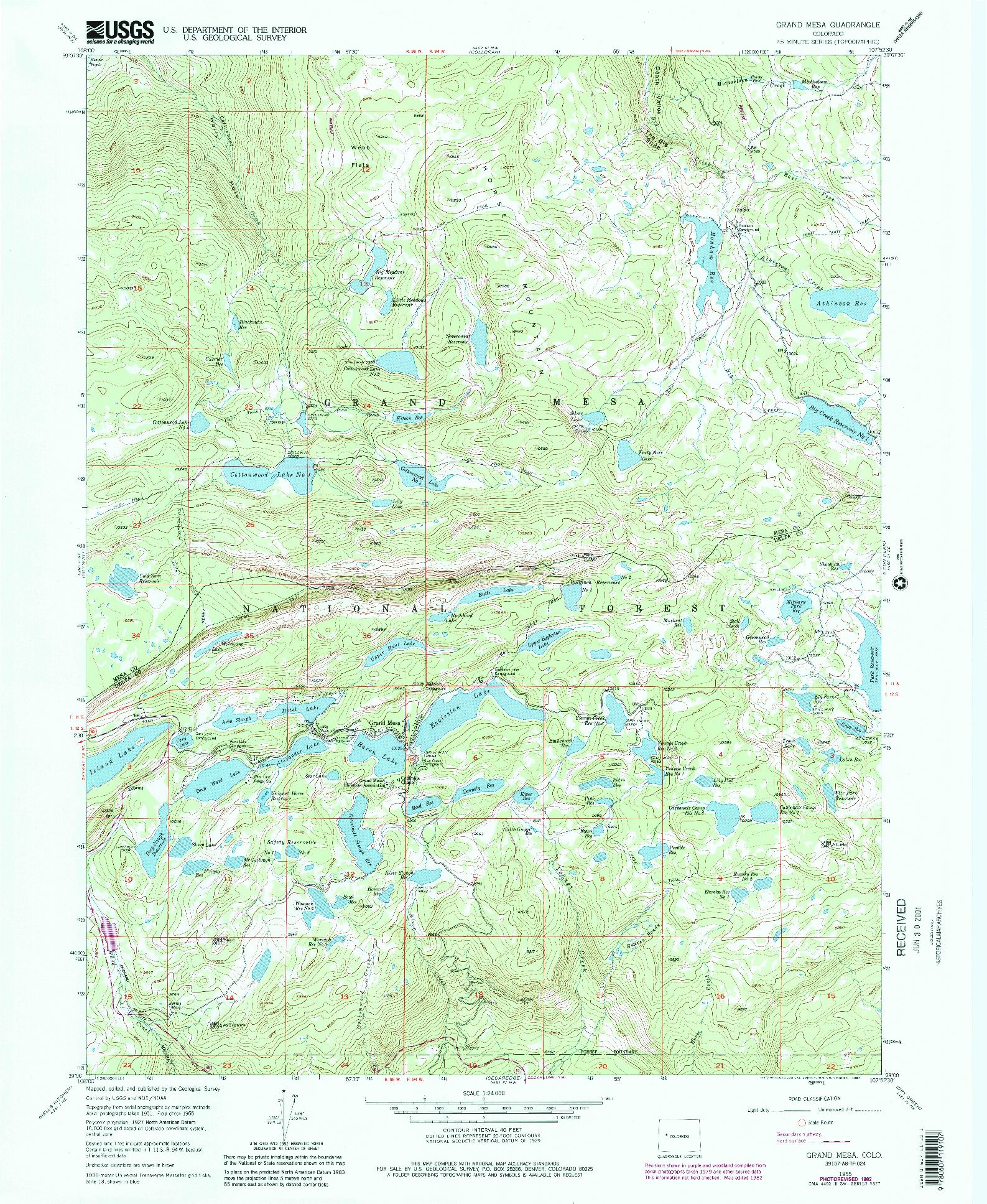 USGS 1:24000-SCALE QUADRANGLE FOR GRAND MESA, CO 1955