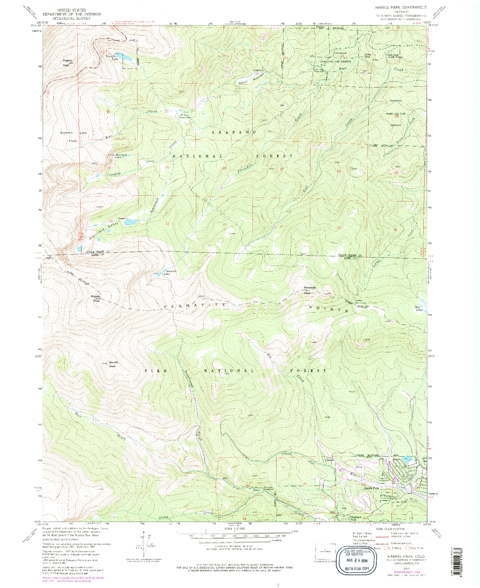 USGS 1:24000-SCALE QUADRANGLE FOR HARRIS PARK, CO 1957