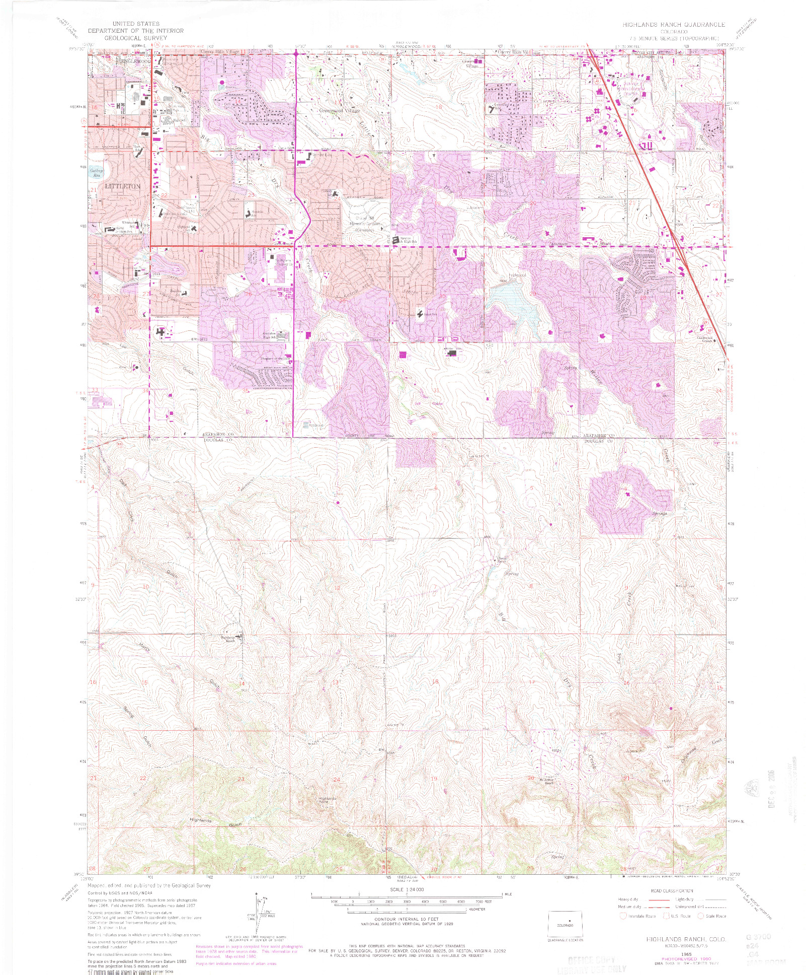 USGS 1:24000-SCALE QUADRANGLE FOR HIGHLANDS RANCH, CO 1965