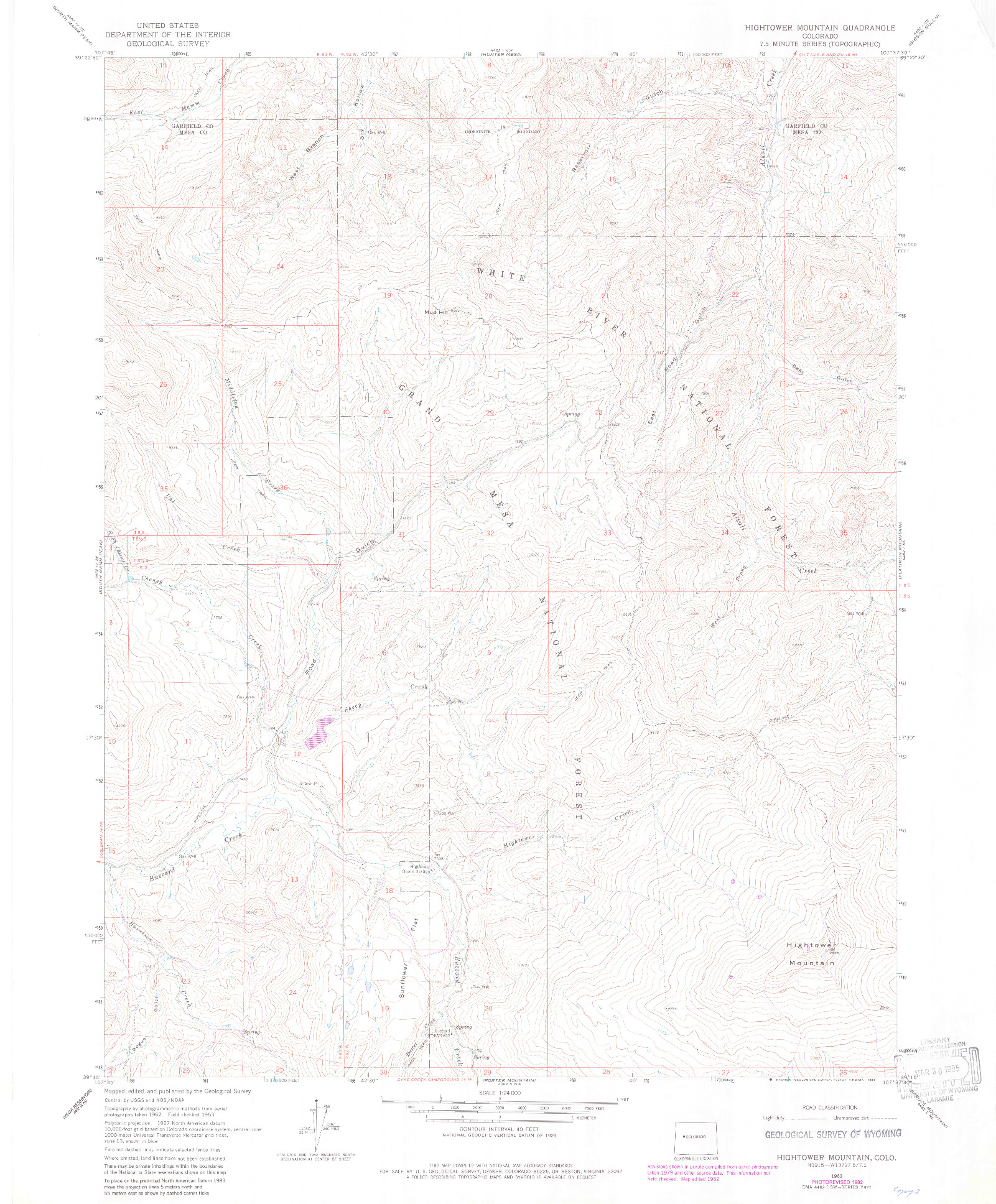 USGS 1:24000-SCALE QUADRANGLE FOR HIGHTOWER MOUNTAIN, CO 1963