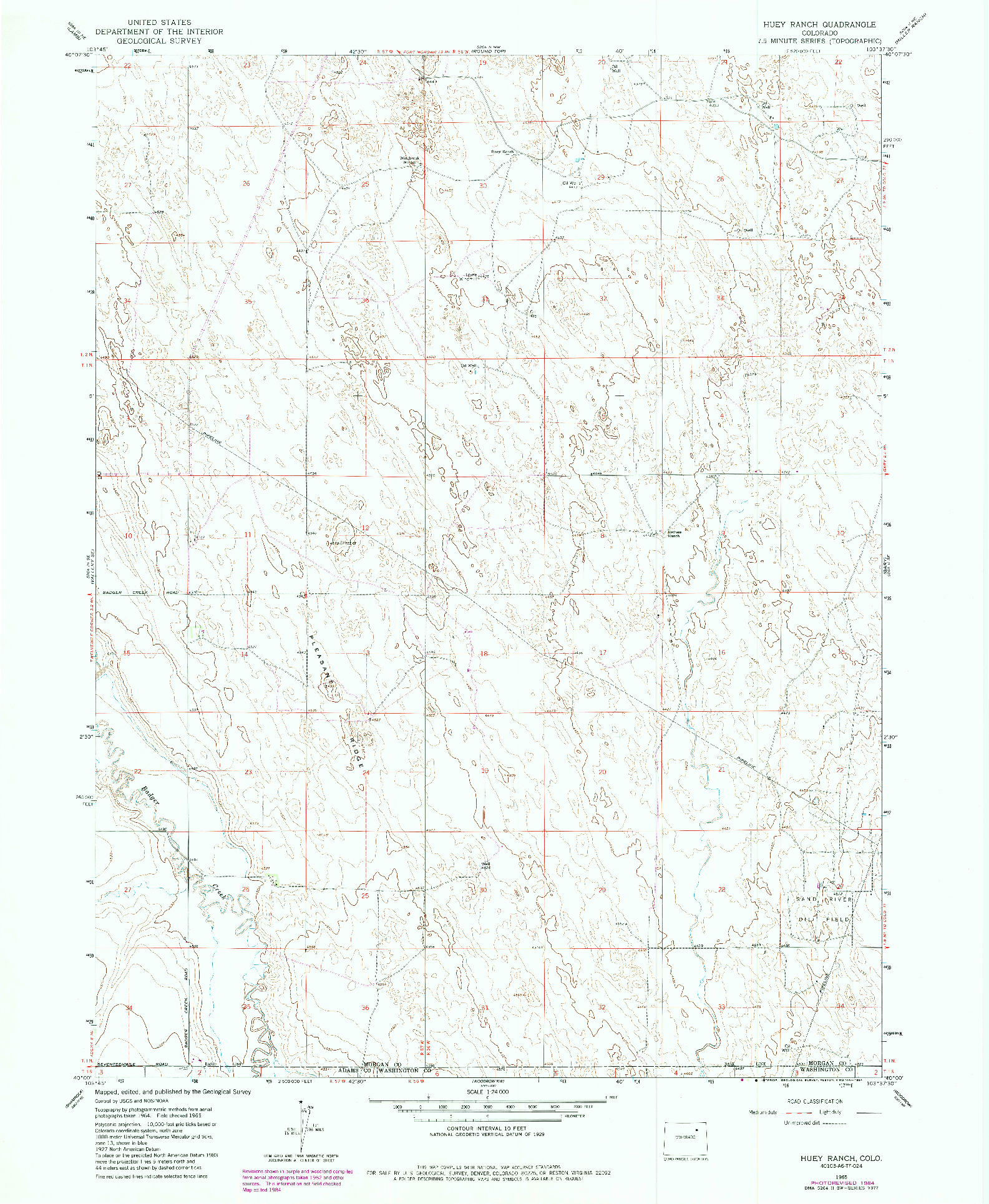 USGS 1:24000-SCALE QUADRANGLE FOR HUEY RANCH, CO 1965