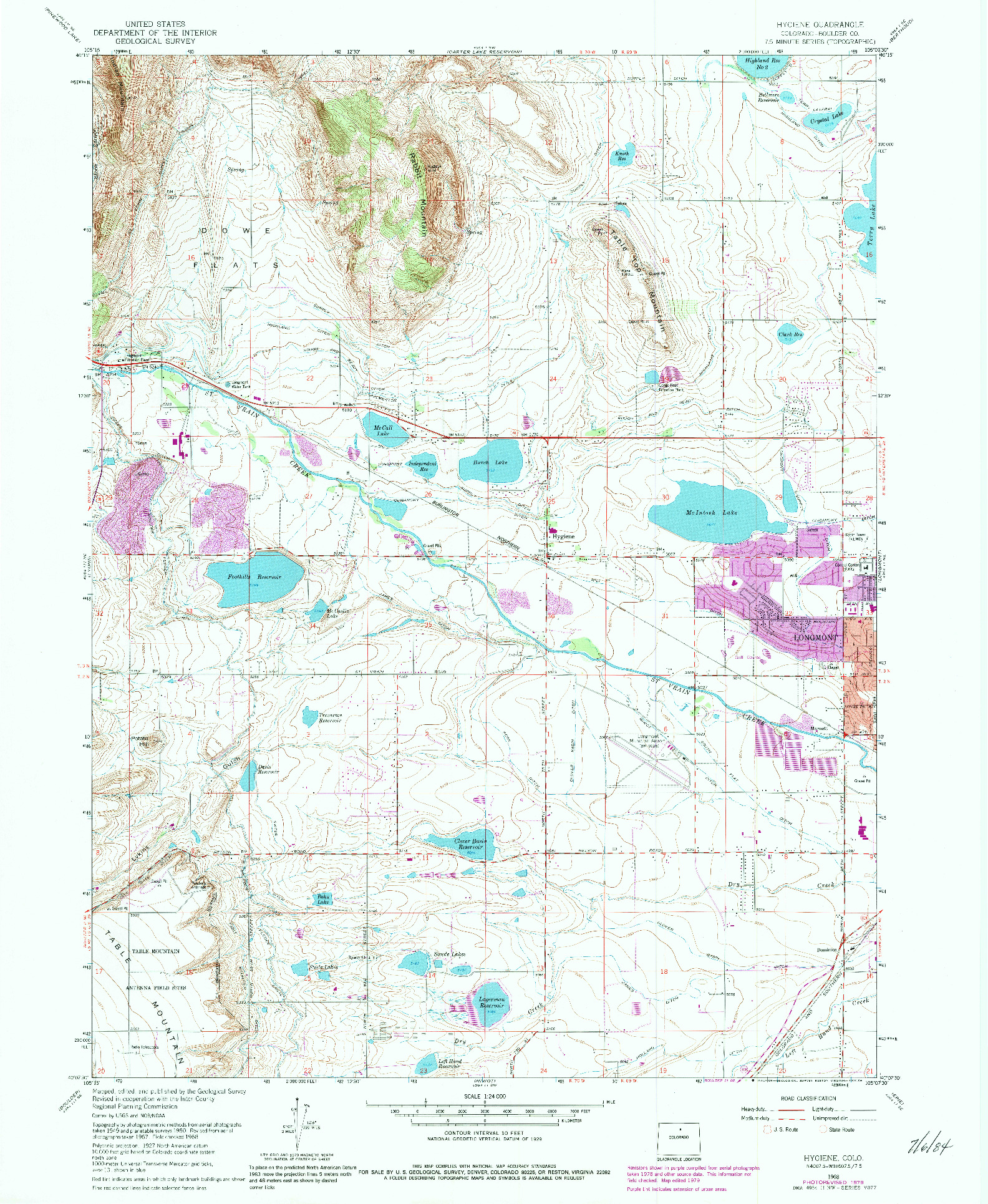 USGS 1:24000-SCALE QUADRANGLE FOR HYGIENE, CO 1968