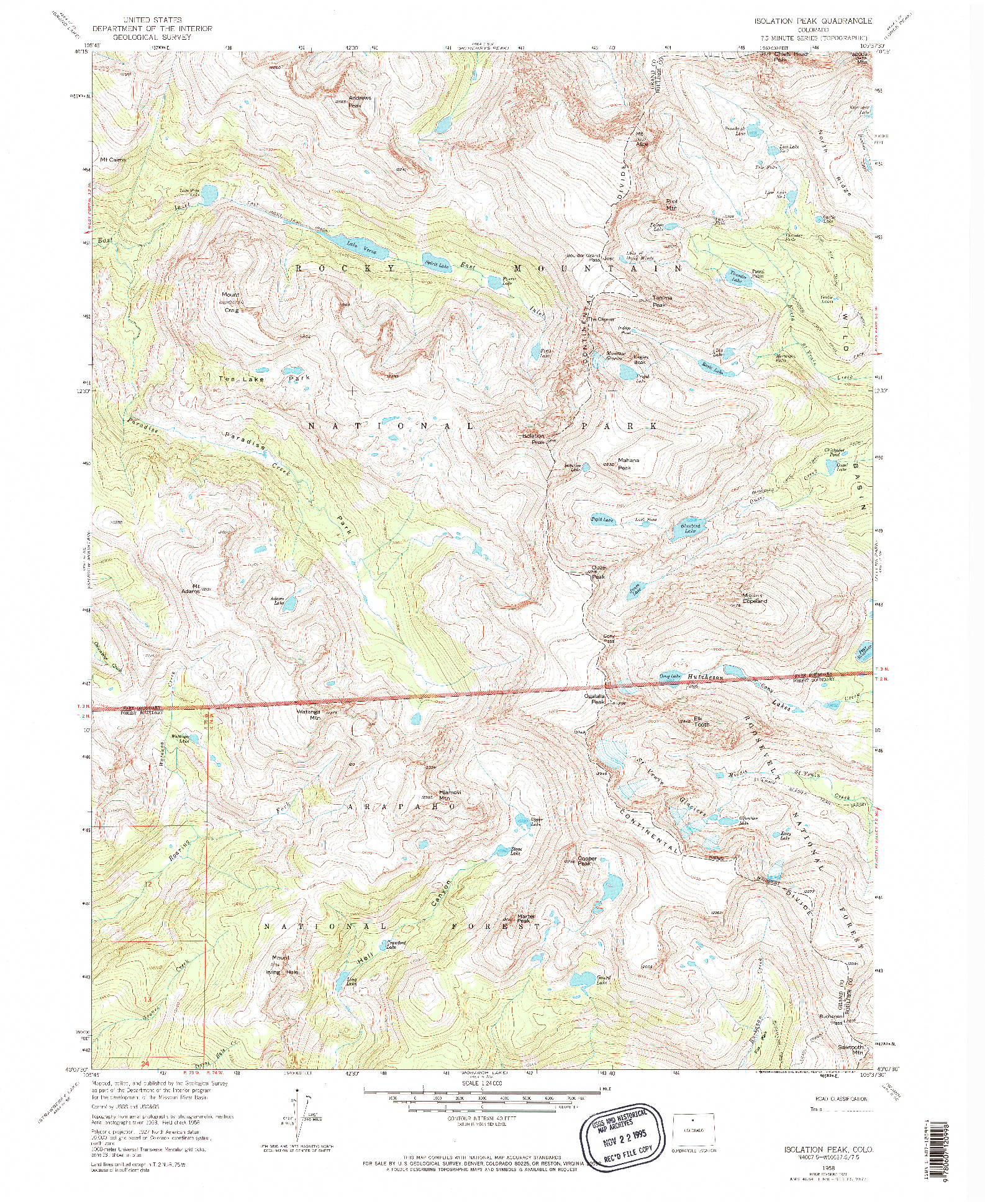 USGS 1:24000-SCALE QUADRANGLE FOR ISOLATION PEAK, CO 1958