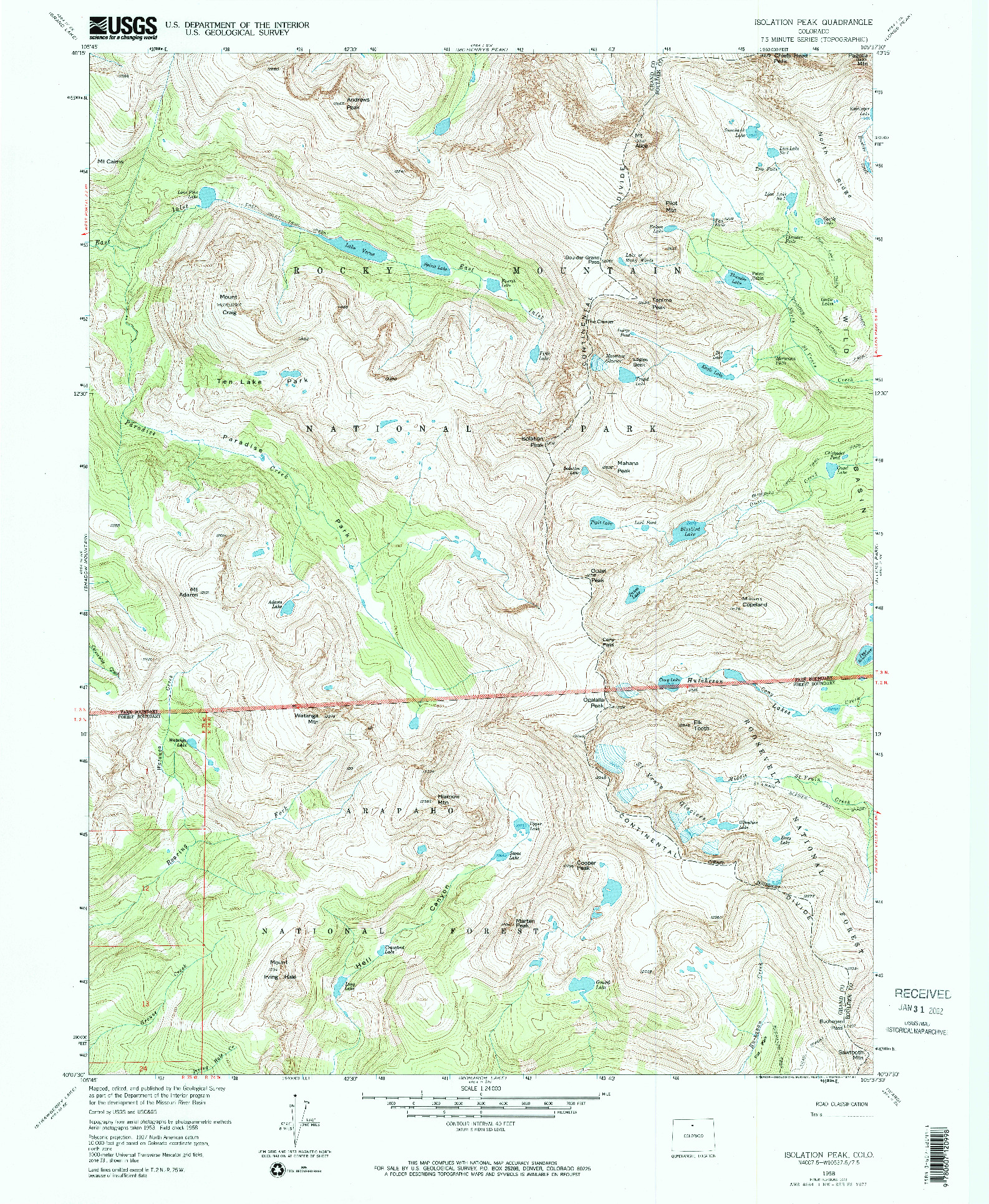 USGS 1:24000-SCALE QUADRANGLE FOR ISOLATION PEAK, CO 1958