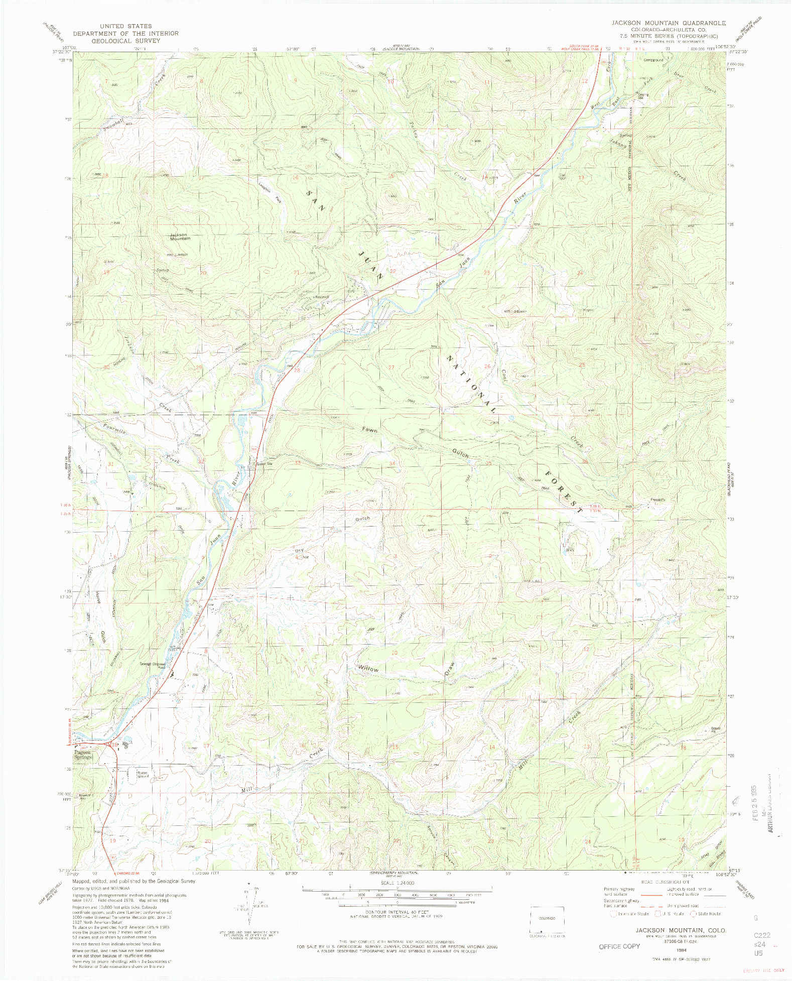 USGS 1:24000-SCALE QUADRANGLE FOR JACKSON MOUNTAIN, CO 1984