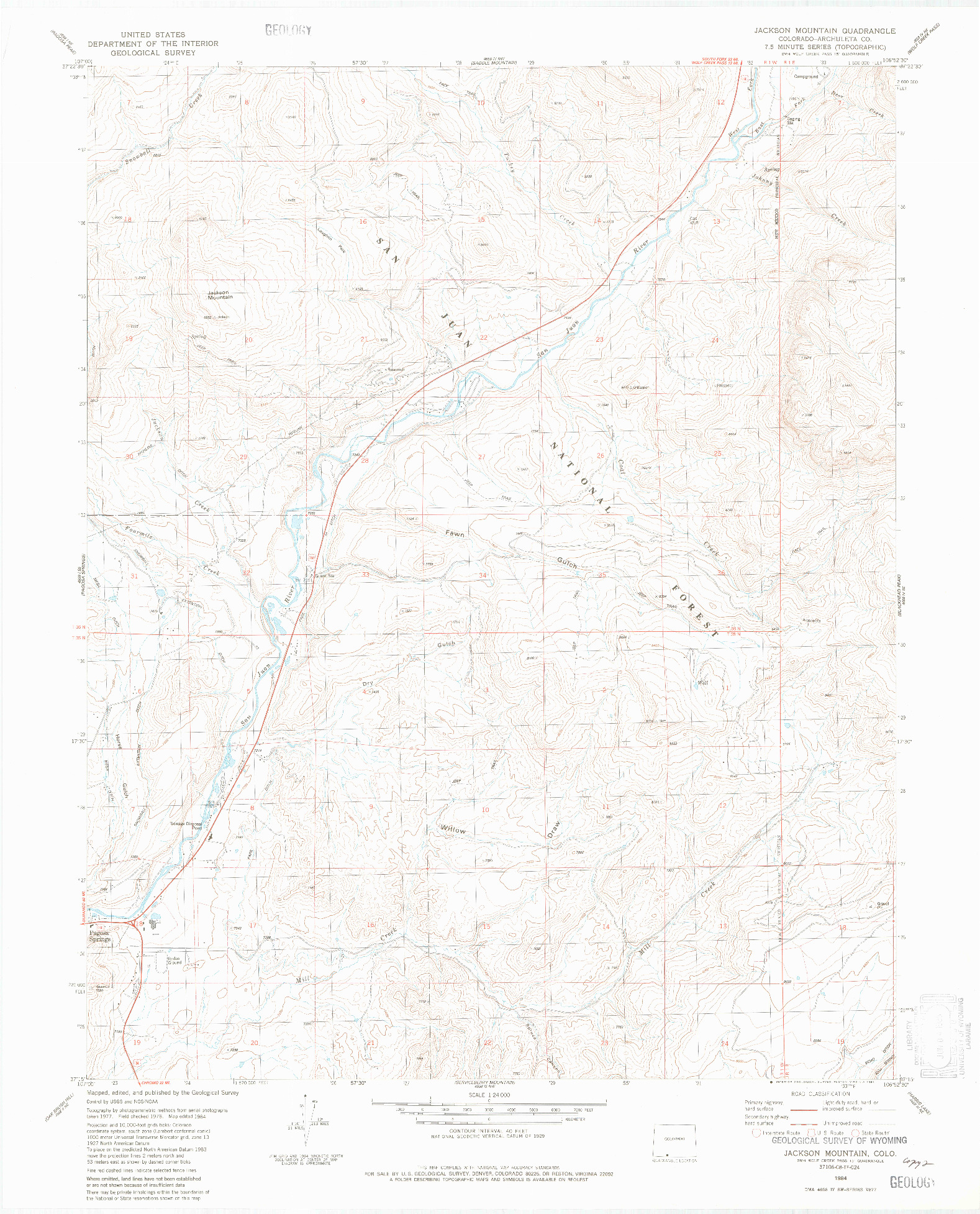USGS 1:24000-SCALE QUADRANGLE FOR JACKSON MOUNTAIN, CO 1984