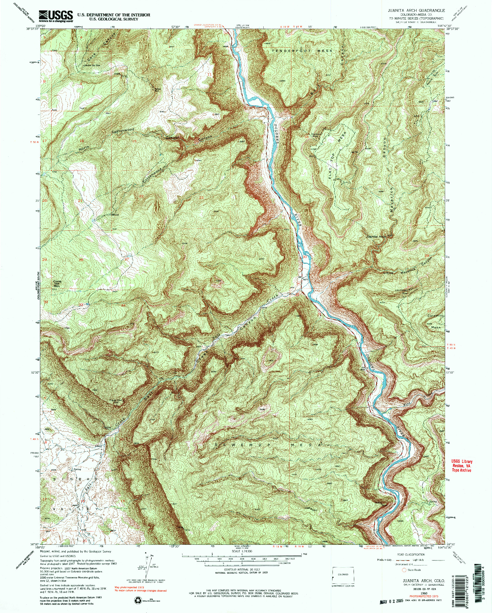 USGS 1:24000-SCALE QUADRANGLE FOR JUANITA ARCH, CO 1960