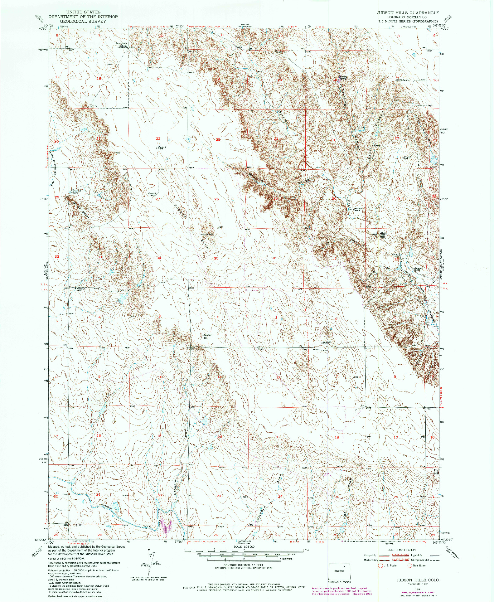 USGS 1:24000-SCALE QUADRANGLE FOR JUDSON HILLS, CO 1951