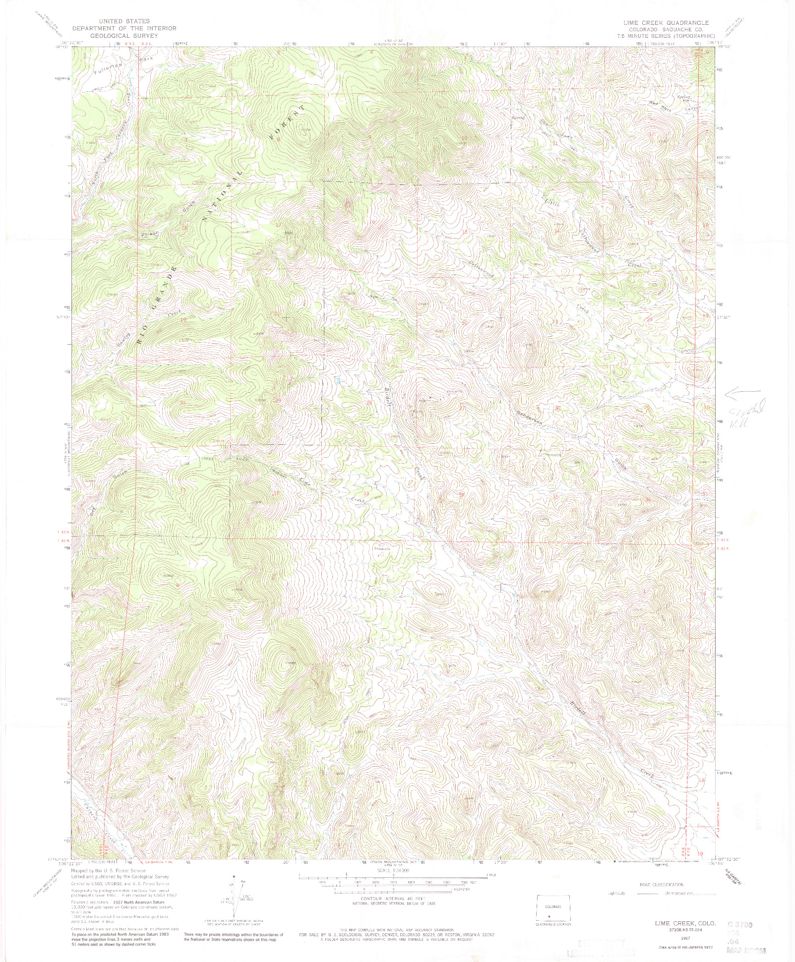 USGS 1:24000-SCALE QUADRANGLE FOR LIME CREEK, CO 1967