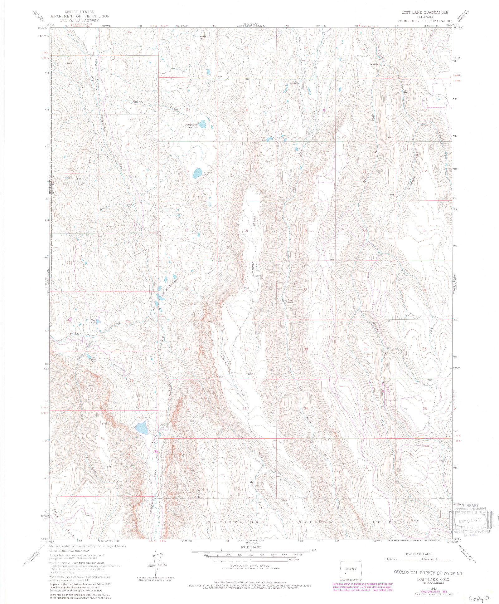 USGS 1:24000-SCALE QUADRANGLE FOR LOST LAKE, CO 1963