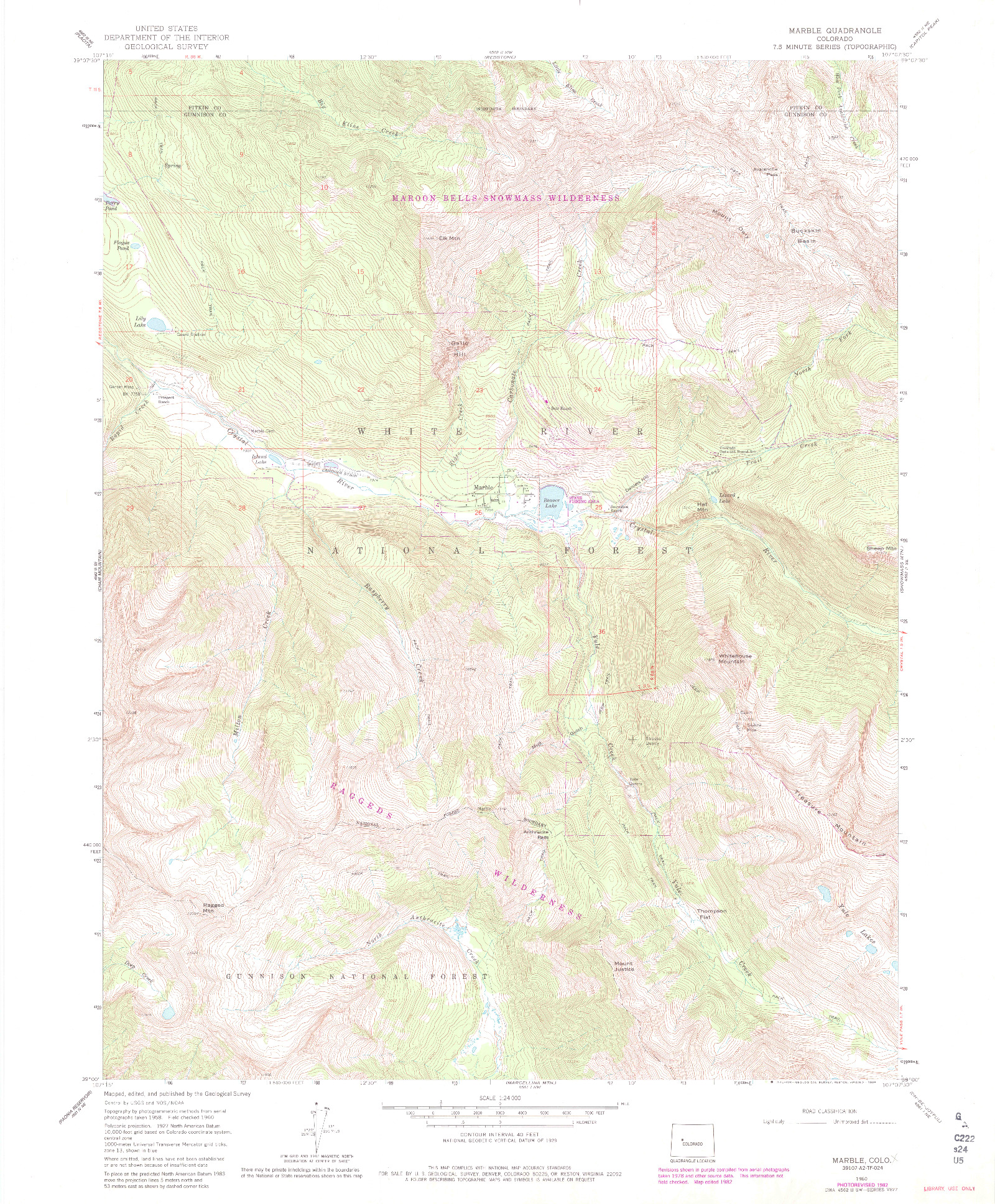 USGS 1:24000-SCALE QUADRANGLE FOR MARBLE, CO 1960