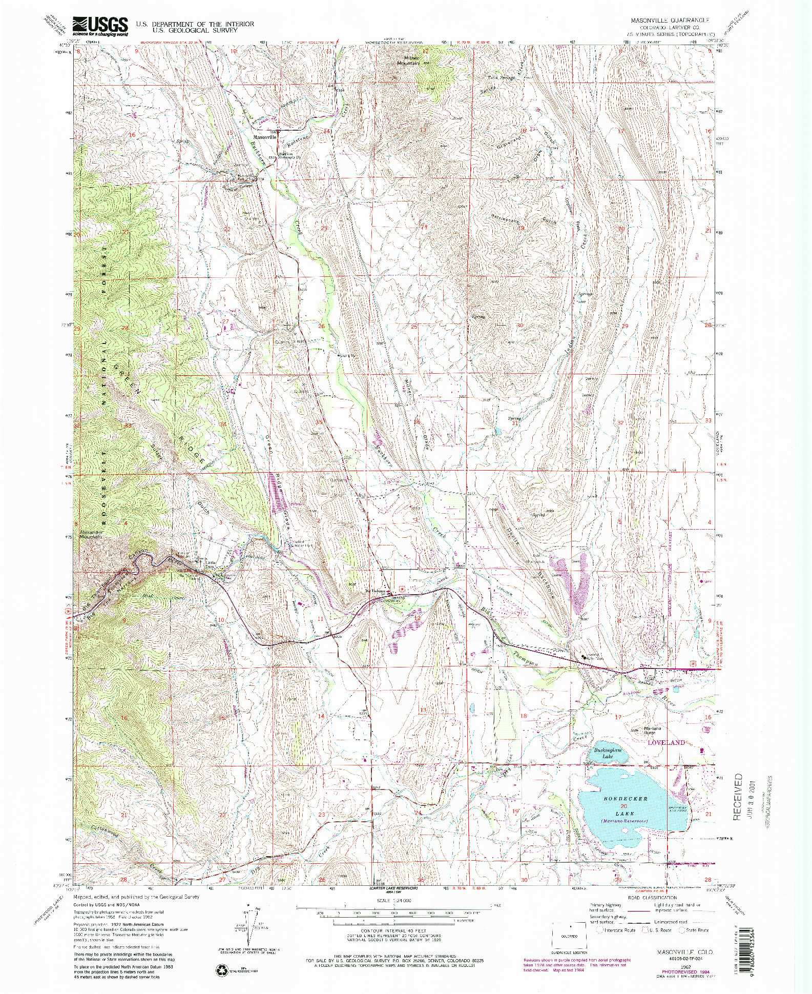 USGS 1:24000-SCALE QUADRANGLE FOR MASONVILLE, CO 1962