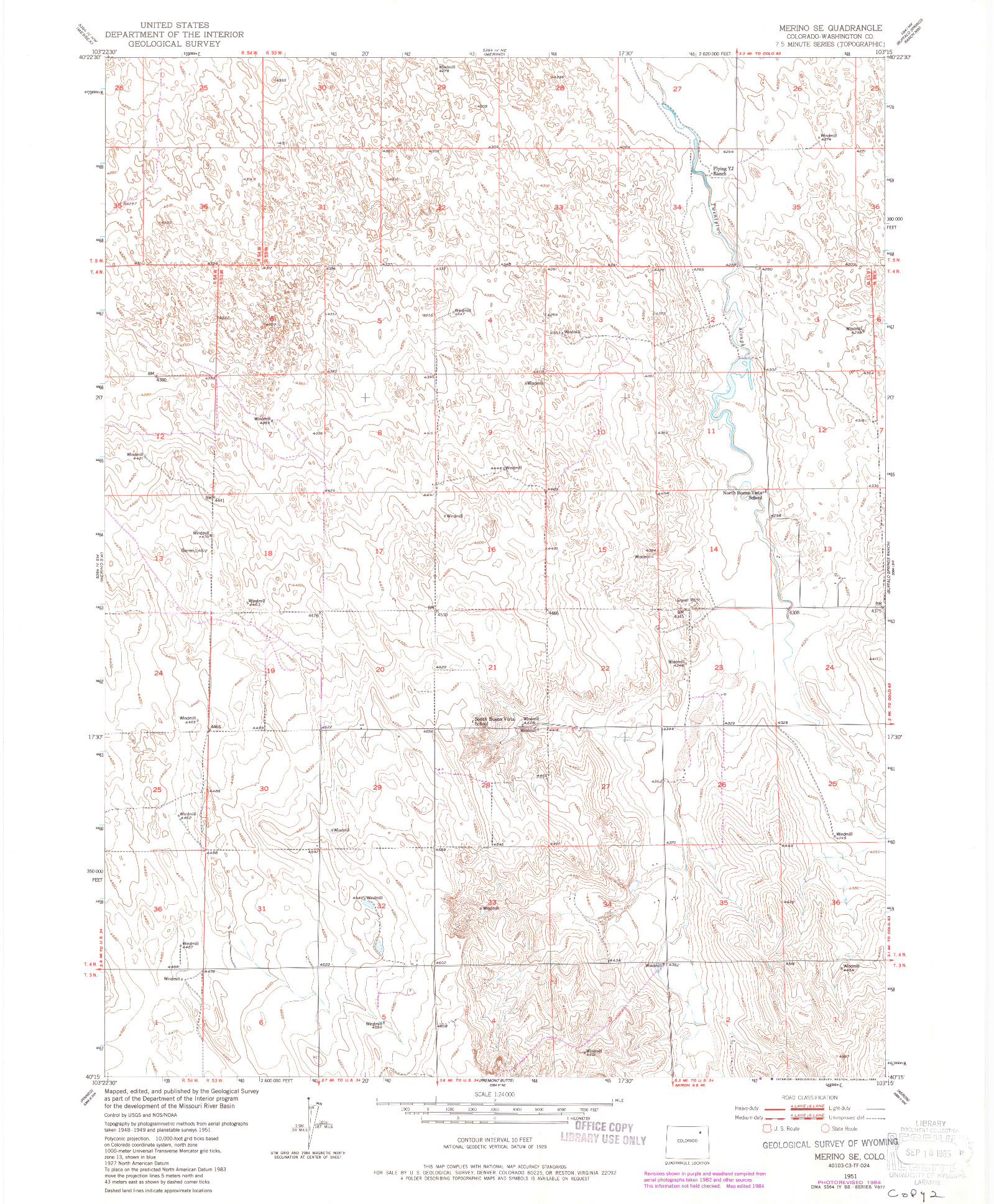 USGS 1:24000-SCALE QUADRANGLE FOR MERINO SE, CO 1951