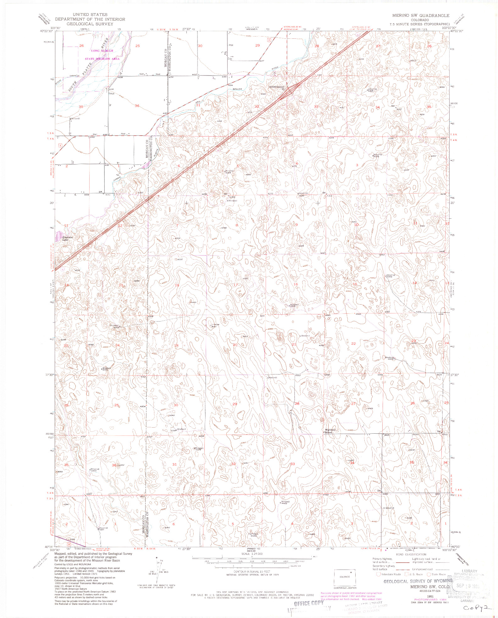 USGS 1:24000-SCALE QUADRANGLE FOR MERINO SW, CO 1951