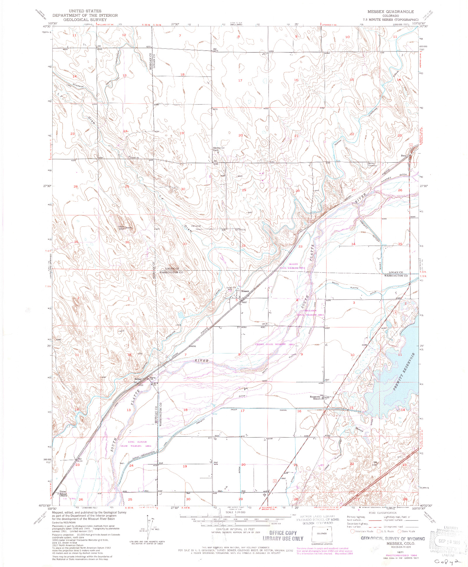 USGS 1:24000-SCALE QUADRANGLE FOR MESSEX, CO 1971