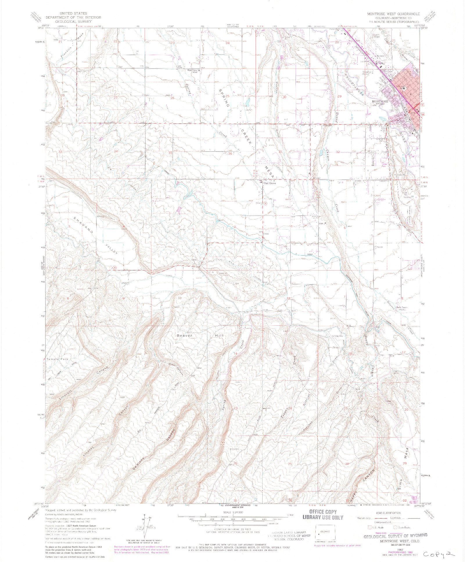 USGS 1:24000-SCALE QUADRANGLE FOR MONTROSE WEST, CO 1962