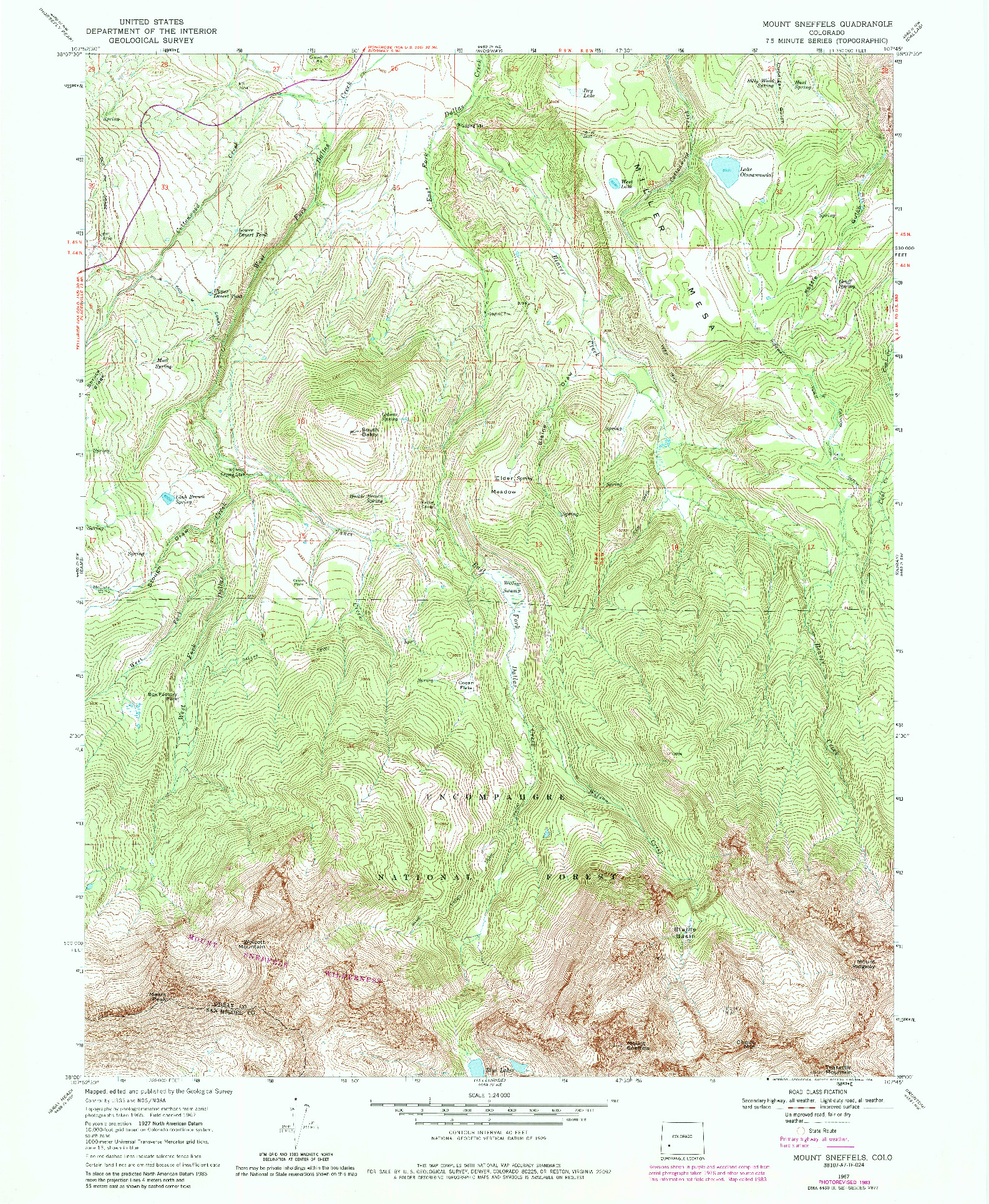 USGS 1:24000-SCALE QUADRANGLE FOR MOUNT SNEFFELS, CO 1967