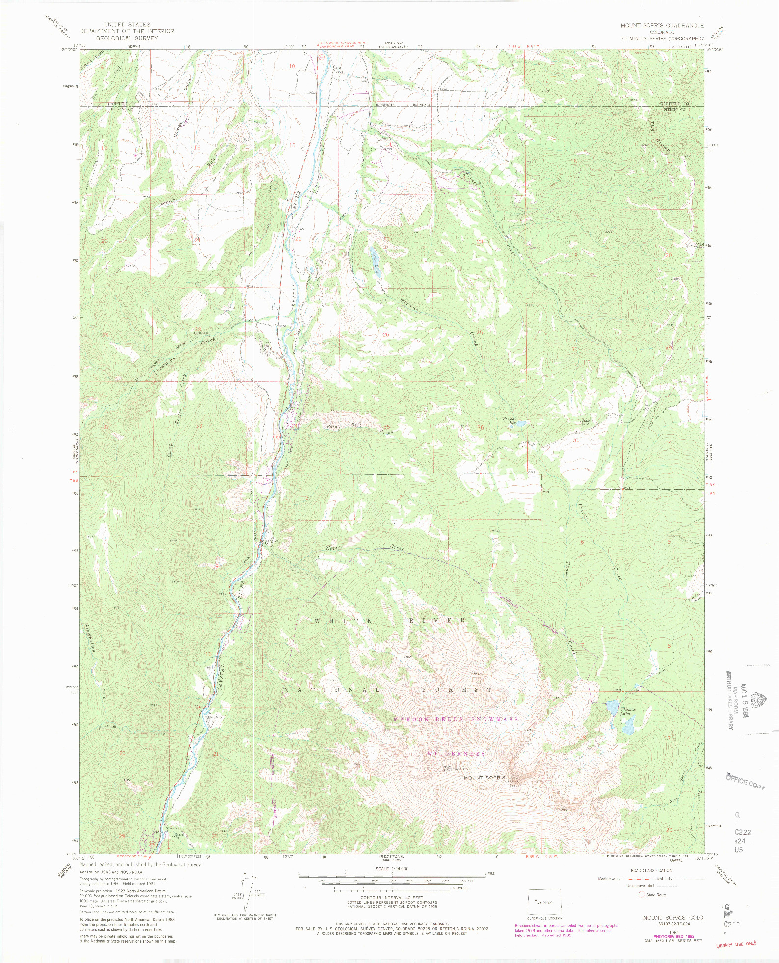 USGS 1:24000-SCALE QUADRANGLE FOR MOUNT SOPRIS, CO 1961